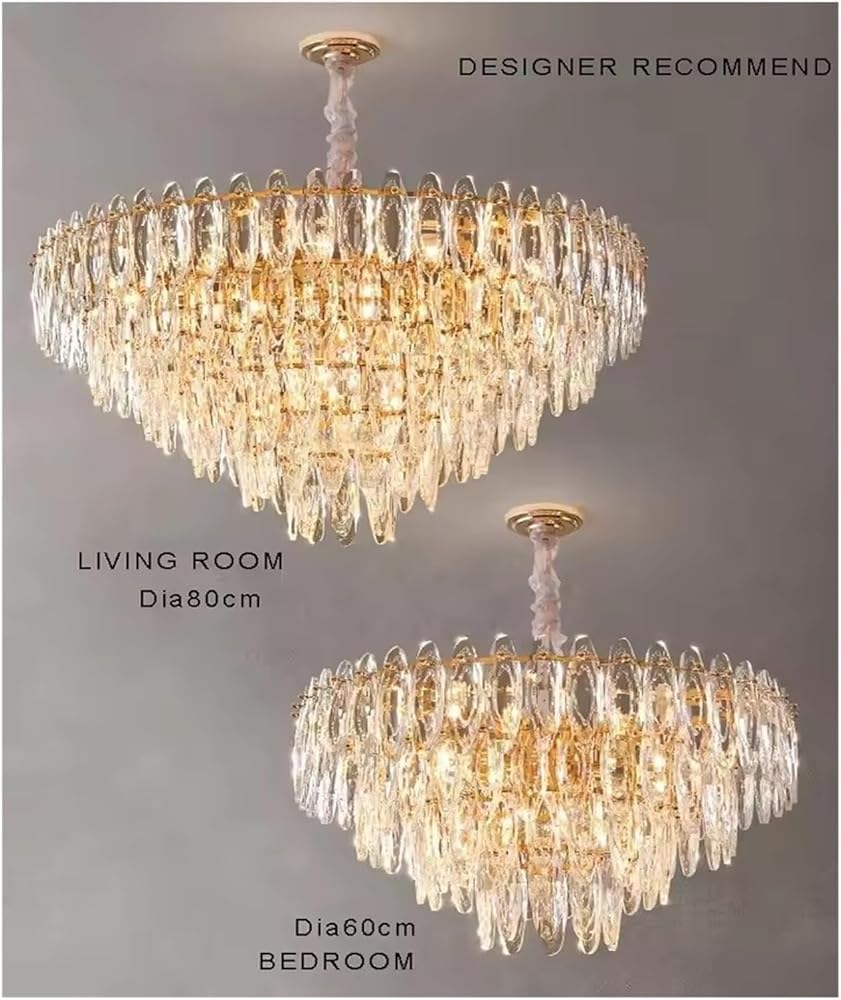 Gold Nordic Luxury Crystal Chandelier Duplex Building Big Lamps for Living Room Lustre Lamparas Household(Dimmable,80cm)