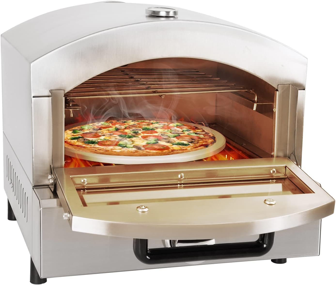 Gas Pizza Oven Countertop Stainless Steel Pizza Maker with 12 Inch Round Pizza Stone Portable Pizza Stove for Party Outdoor Cooking Commercial/Home