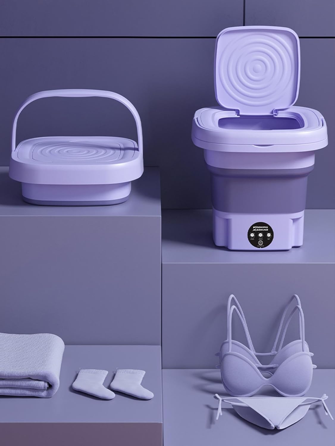 Foldable Washing Machine, 8L High Capacity Mini Washer, with 3 Modes Deep Cleaning,Half Automatic Small Washer for Baby Clothes Underwear or Small Items,RV Travel laundry (Purple)