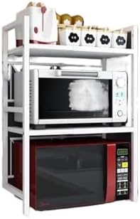 Carbon Steel Thickened Retractable Kitchen Shelf Microwave Rack Oven Rice Cooker Storage Household Double Layer(Double Layer White)