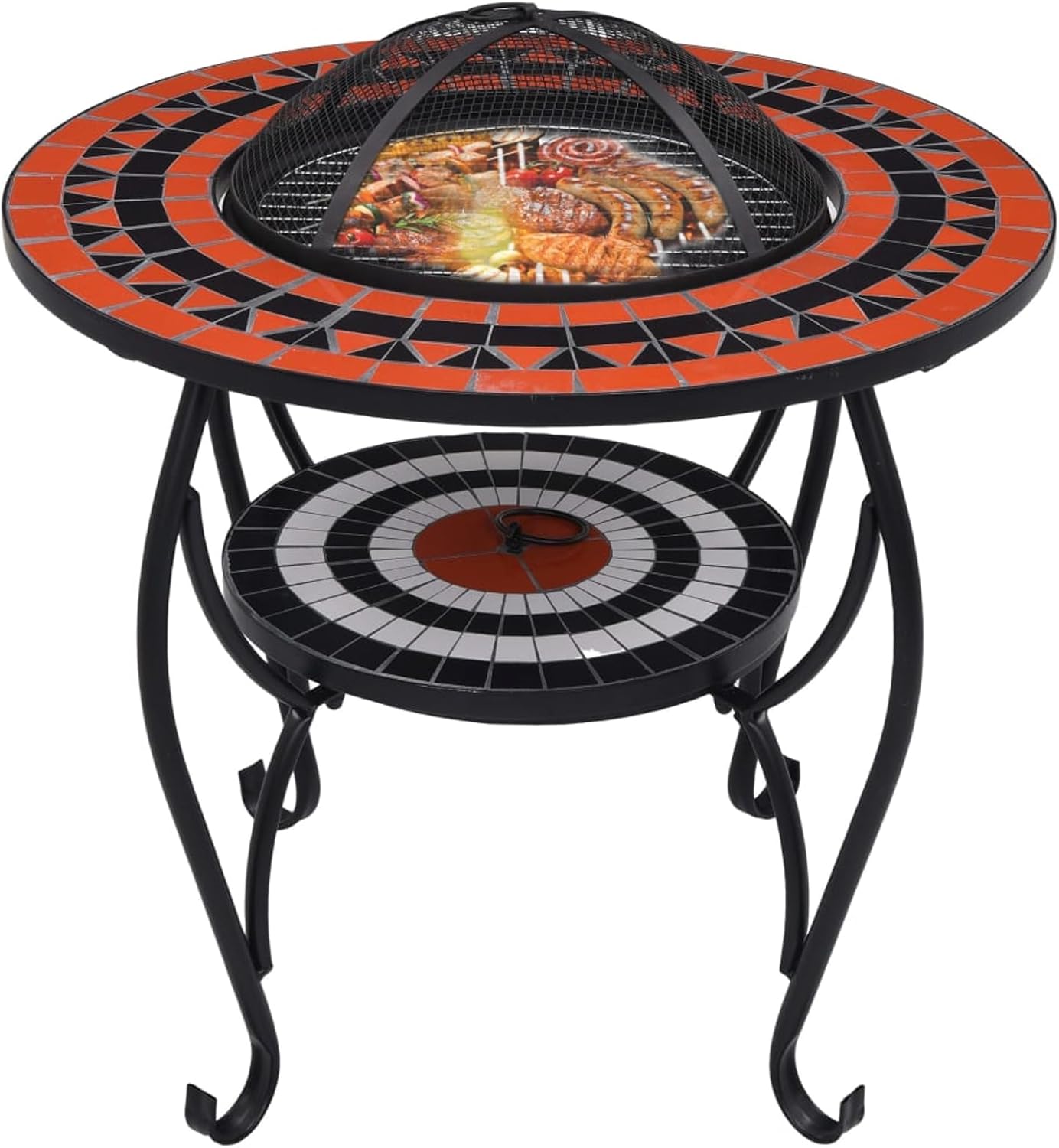 Terracotta & White Steel Fire Basket - Decorative, Warmth, Outdoor Use, Grill Included