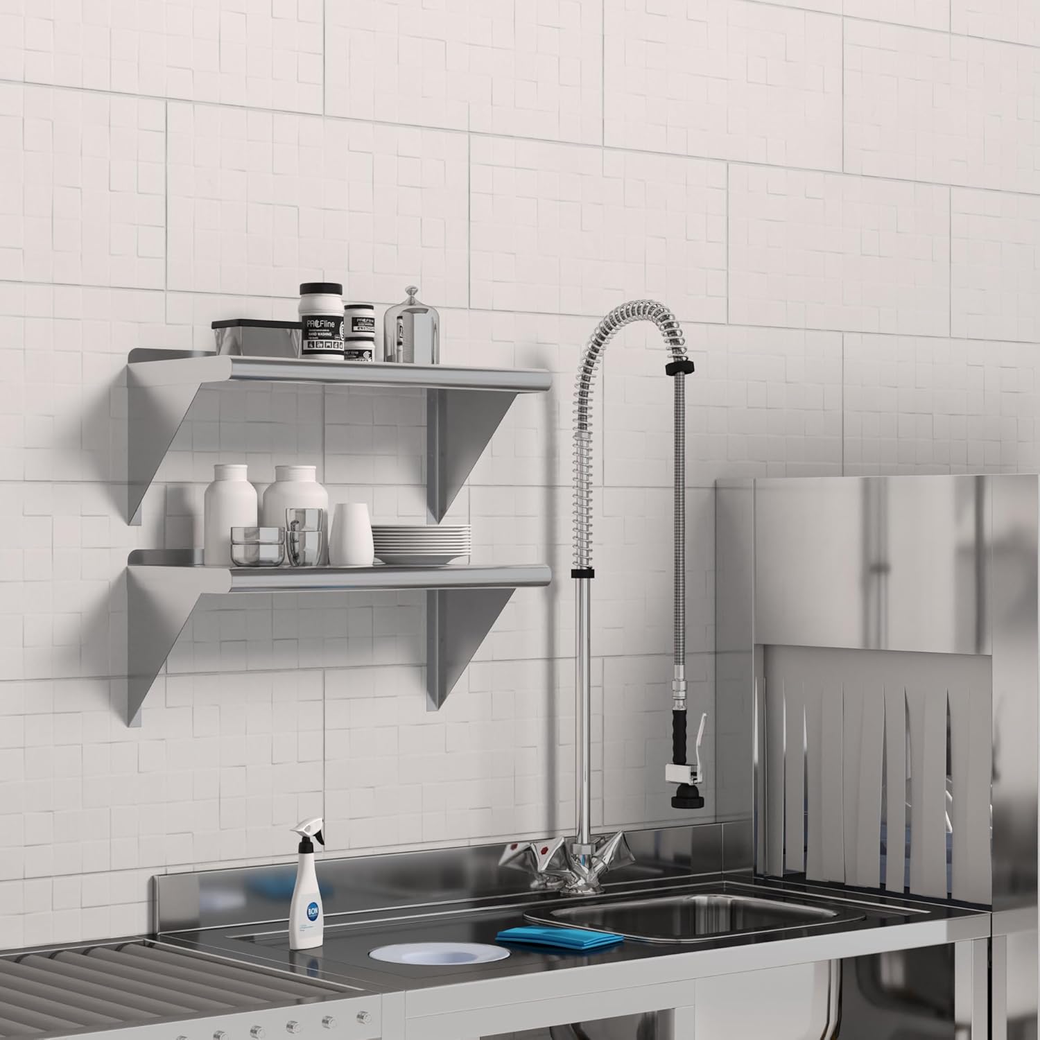 Jefferson 12 in. x 24 in. Stainless Steel Wall Shelf | NSF. Appliance & Equipment Metal Shelving | Kitchen, Restaurant, Garage, Laundry, Utility Room