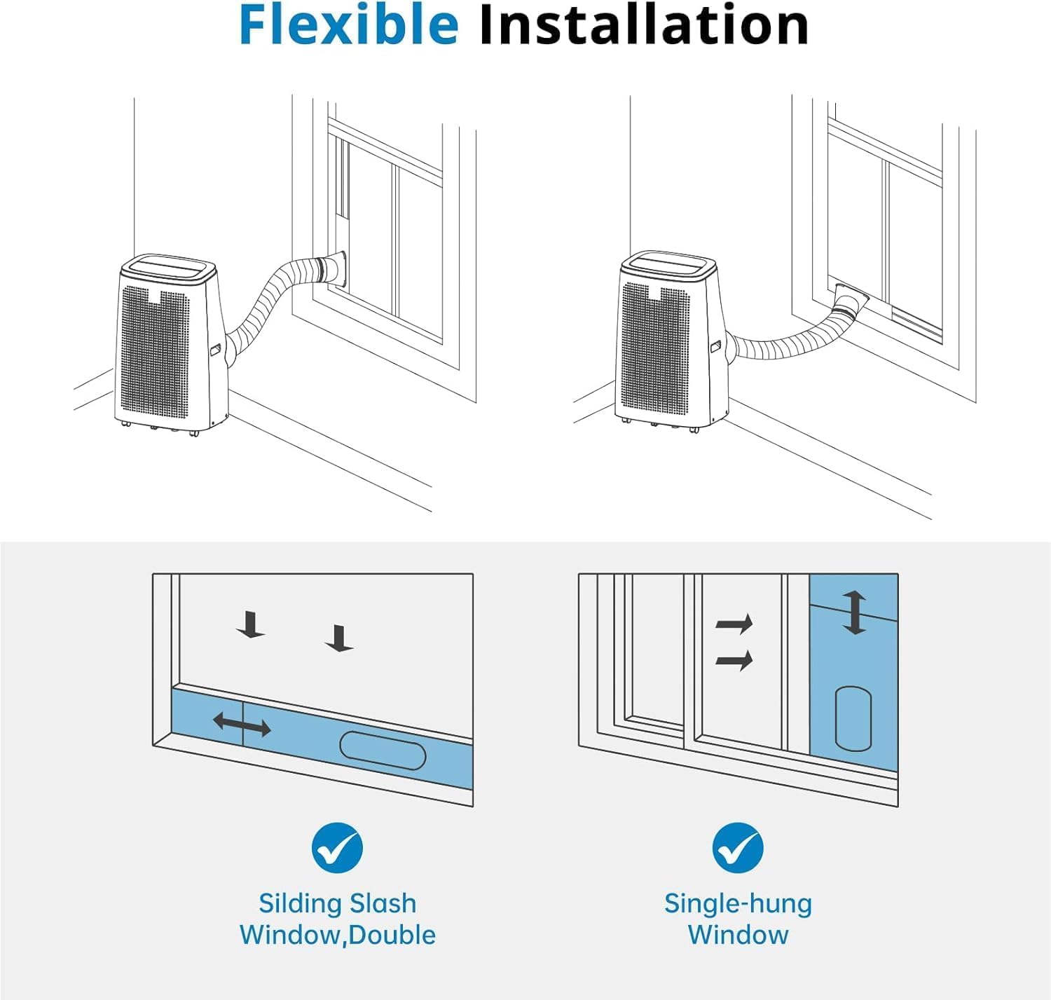 14000 BTUs Portable Air Conditioner 3-in-1 Cooling, Dehumidifier, Fan, Sleep Mode, 24H Timer, and Window Kit for Large Rooms up to 750 Sq. Ft