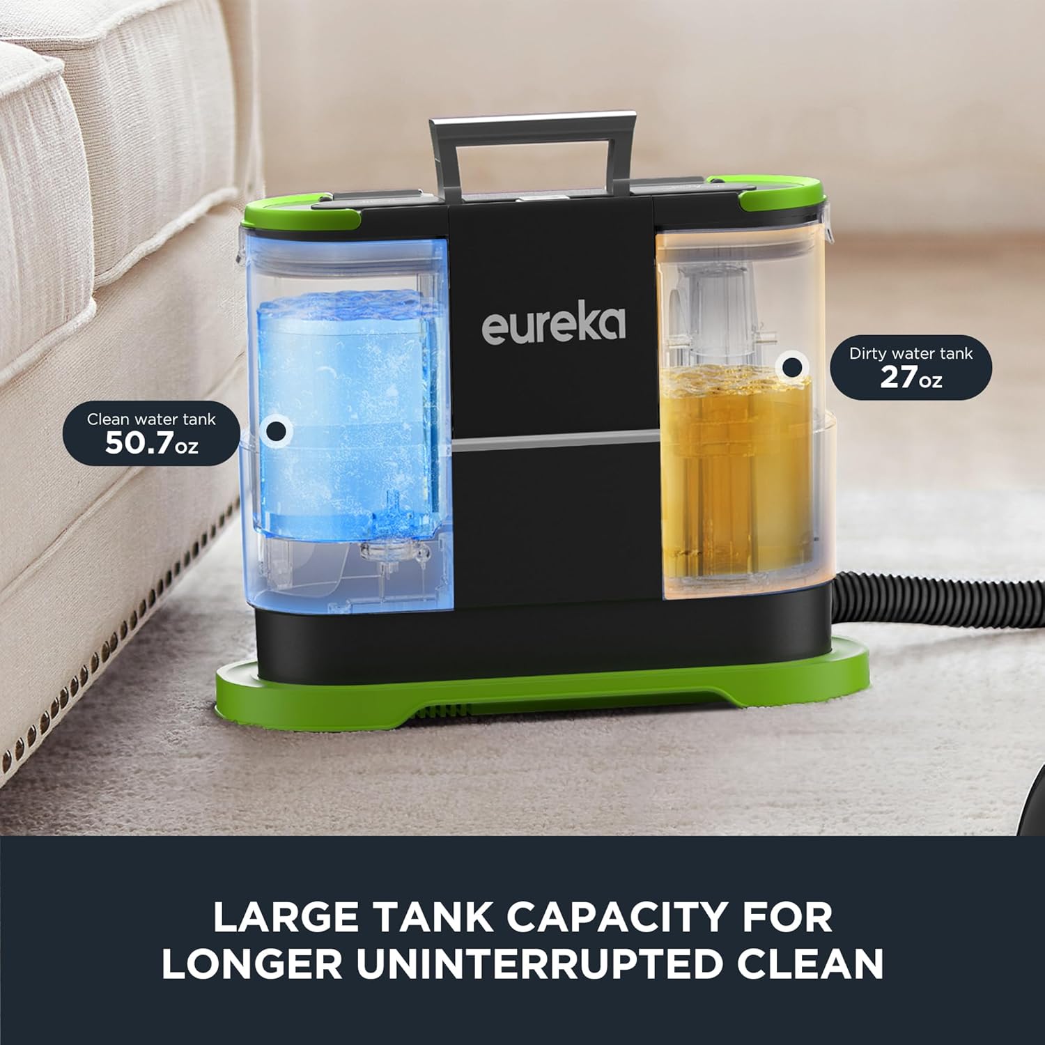 EUREKA Portable Carpet and Upholstery Cleaner, Spot Cleaner for Pets, Stain Remover for Carpet, Area Rugs, Upholstery, Coaches and Car, 50.7oz Large Water Tank, NEY101GR with Cleaning Formula, Green