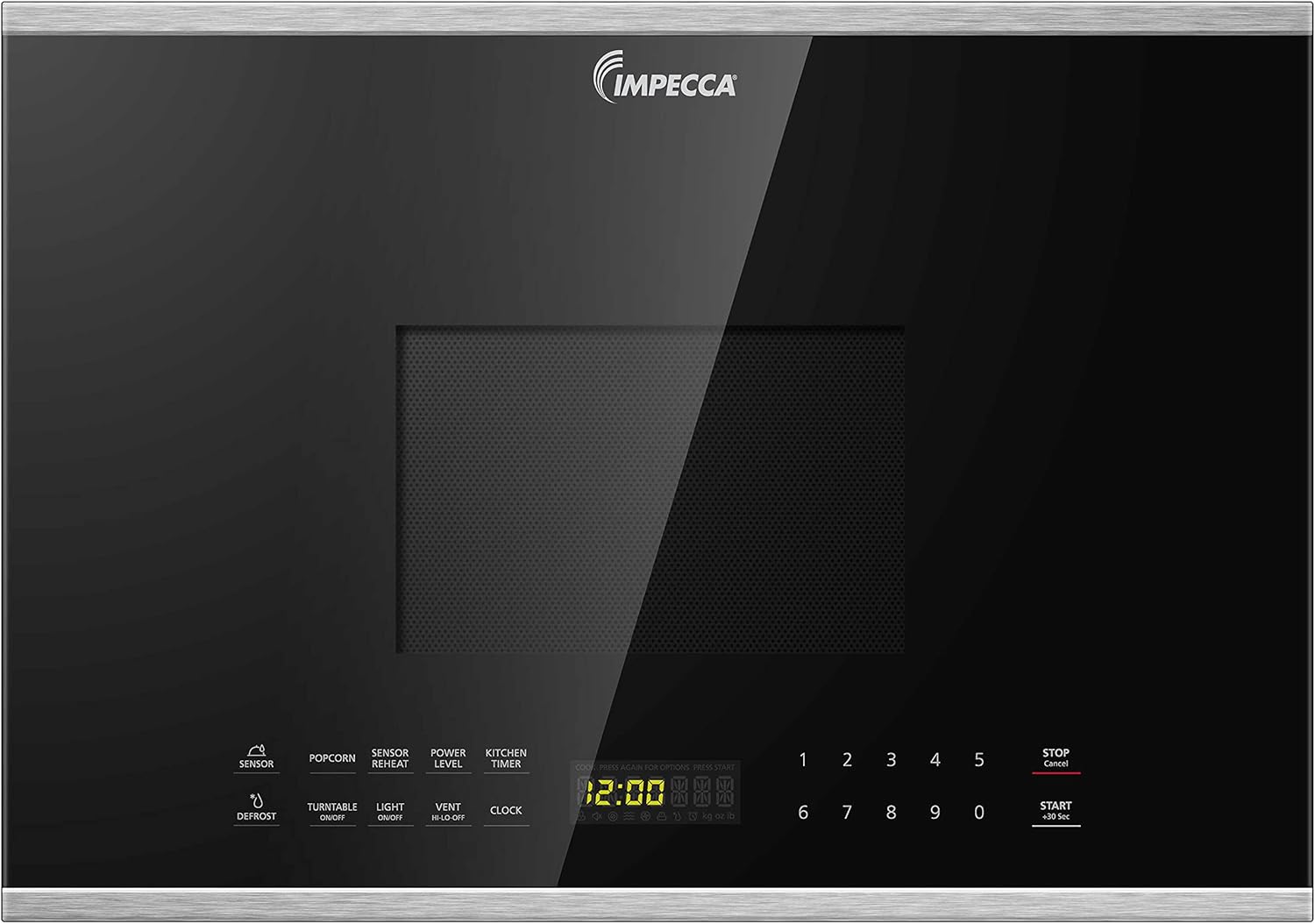Impecca 24-inch Over the Range Microwave Oven with 2-Speed Vent System, LED Lighting, Child Safety Lock, Auto Defrost Function, 1.4-Cub.Ft/1000W Capacity, Stainless Steel, 6 Pre-Set Menus Included