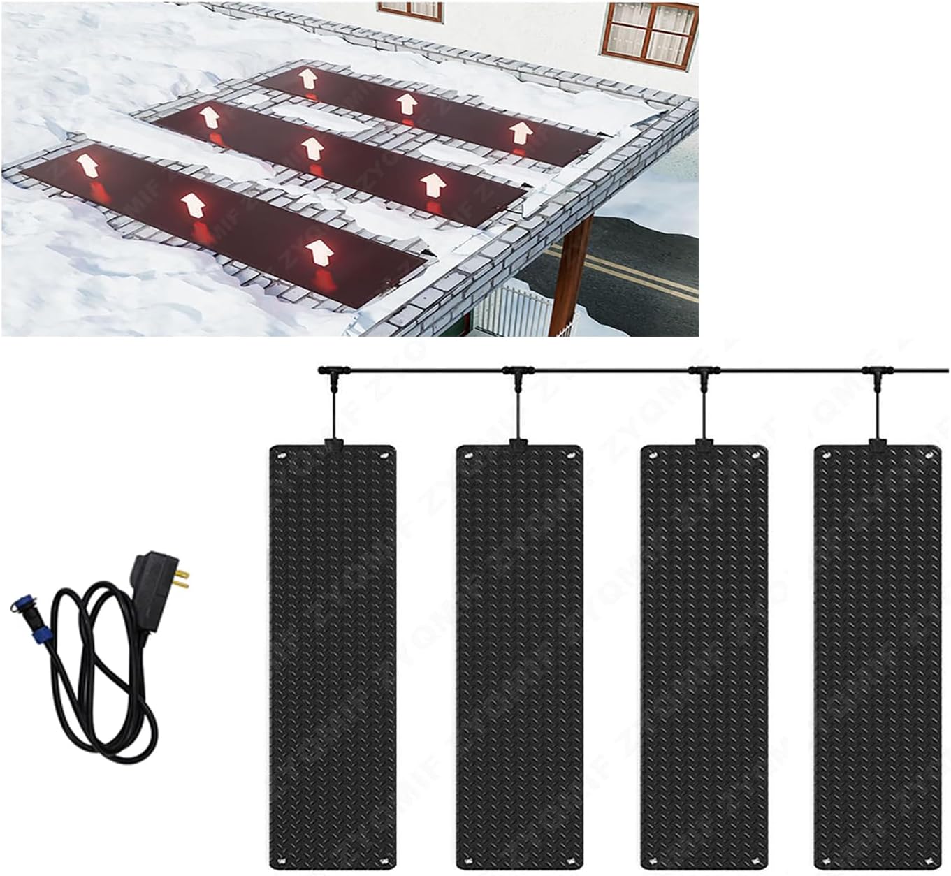 Heated Snow Melting Mats, No-Slip PVC Heated Outdoor Mats, Snow and Ice Melting Mat for Winter Stairs, Steps, Doorways,Walkways, Driveway, 2 in/h Melting Speed,21x118inch,4 Pieces