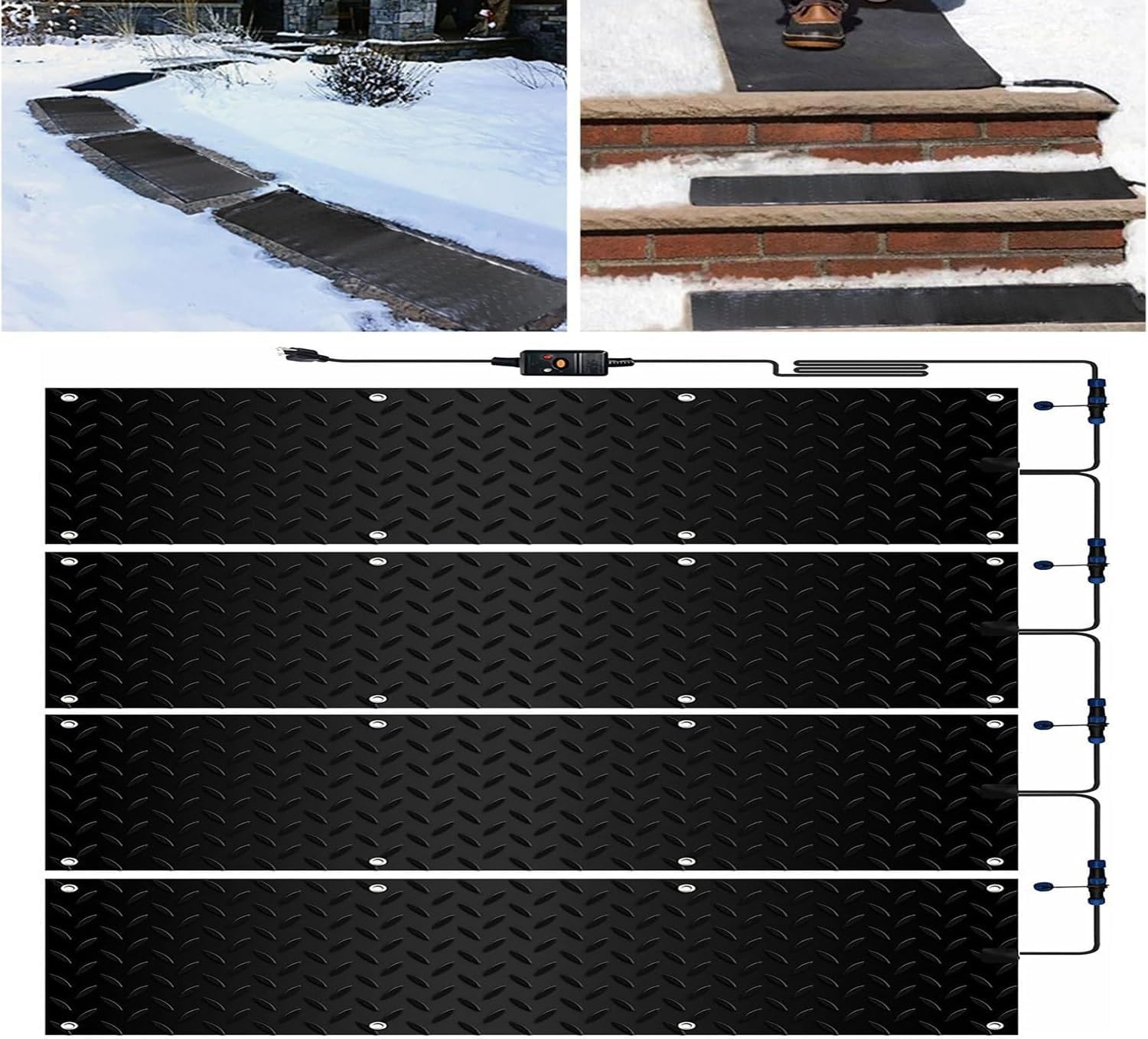 Snow Melting Mats, Walkways Heated Outdoor Mats 10inx30/35.4/48in Sidewalk No Slip Heating Mat Melts up to 2In of Snow Per Hour Snow and Ice Melt Products for Winter Snow Removal(4Pcs,10x48in/(25.4x12