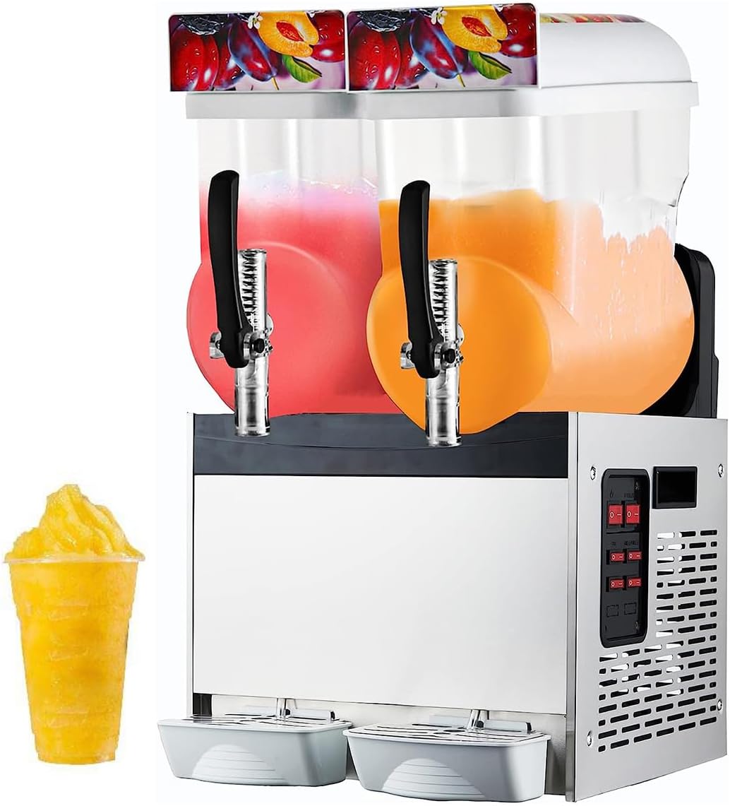 15L Commercial Slush Machine, 2 Tank Electric Crushed Ice Maker, Portable Ice Slushie Making Machine Smoothie Blender