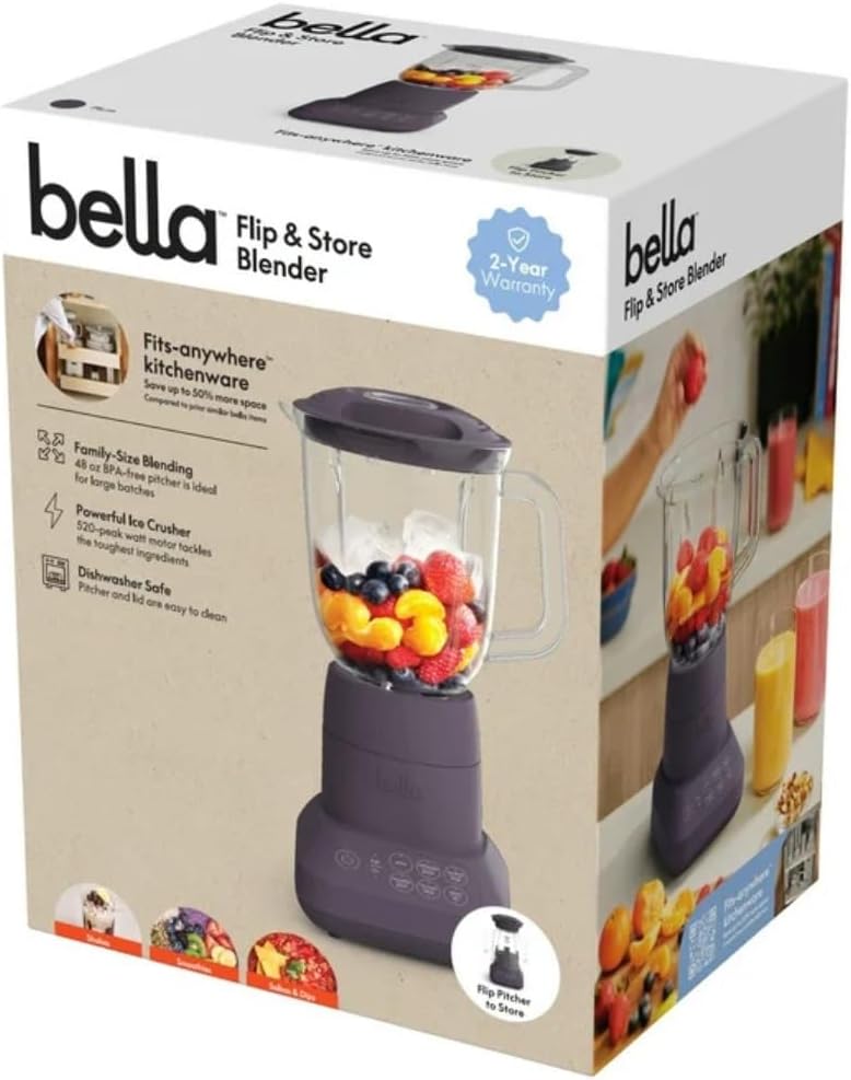 Bela Blender with BPA-Free 48oz Jar, 450W Motor, Stainless Ice-Crushing Blades, Built-In Measuring Cap, Compact,Juicer, for Juice,Smoothies,Smoothie,Ice Drink and Milkshake,Space-Saving Design (Plum)