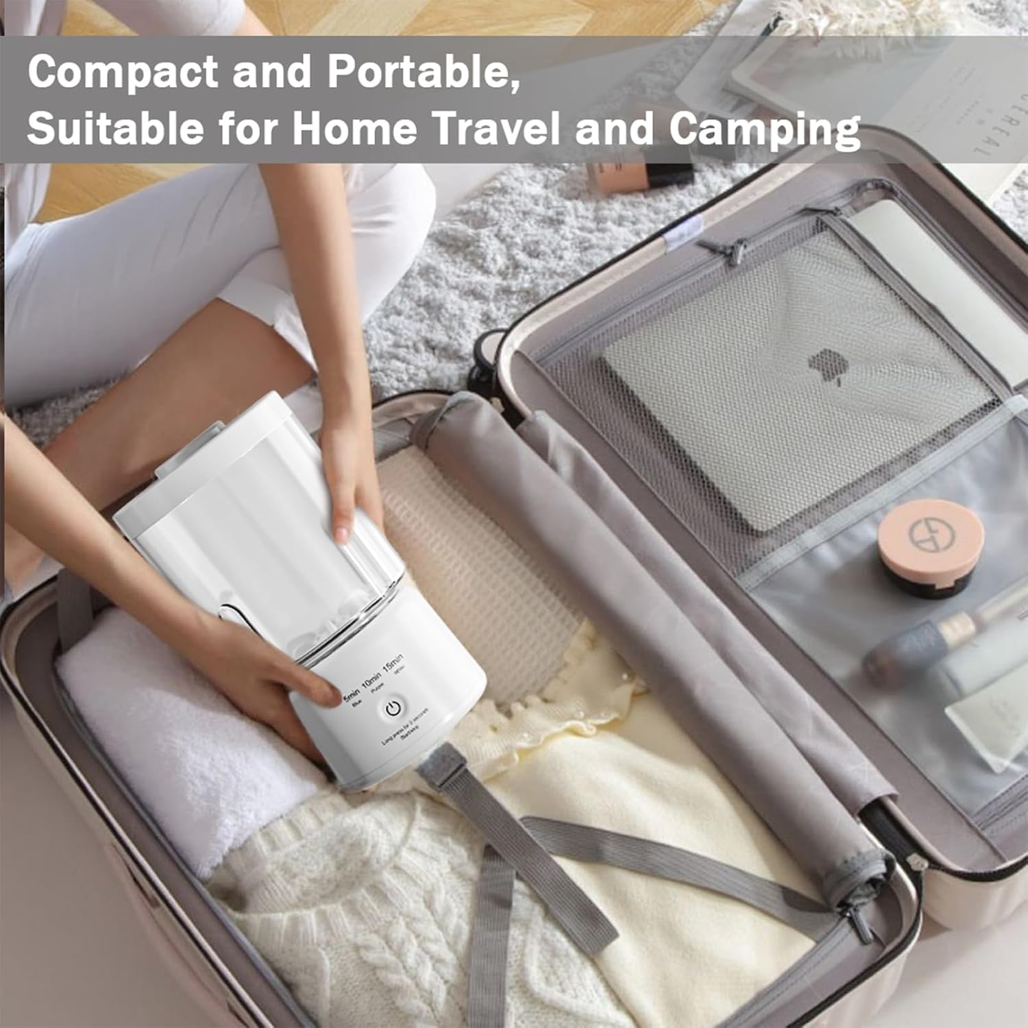 Portable Mini Washing Machine, Compact Portable Washer and Makeup Brush Cleaner, Underwear Washing Machine for Scoks & Small Clothes Idea for Home, Dorm, RV, Hotel & Camping (White)