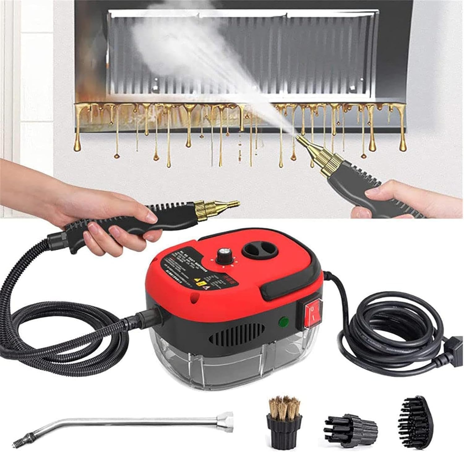 2500W Portable Handheld Steam Cleaner, High Temperature Pressurized Steam Cleaning Machine with Brush Heads for Kitchen Furniture Bathroom Car