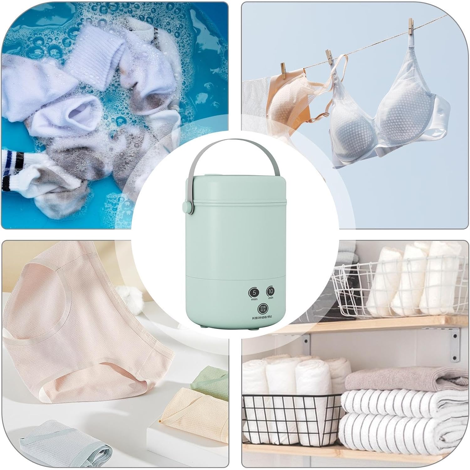 minii Portable Washing Machine - Compact 3.8L Rv Travel Laundry Washer, Automatic Small Cloth Washer for Home Outdoor Use, Lightweight Portable Laundry Machine for Camping and Apartments