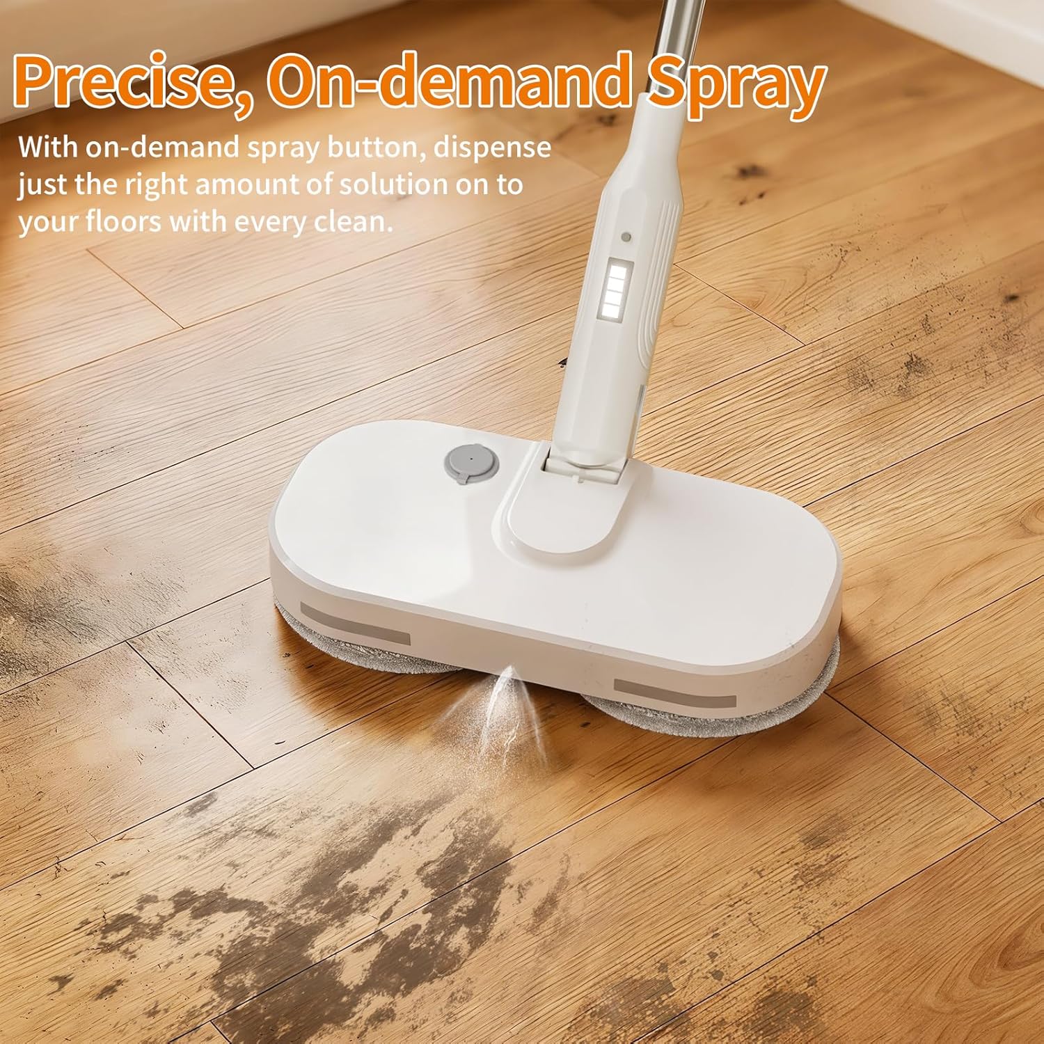 Adjustable Cordless Electric Spin Mop with self-propelled water sprayer/8000mAh Battery/LED Headlight,self-propelled design with 6 Washable mop Pads for Hardwood, Tile Floors, Quiet Cleaning/Waxing