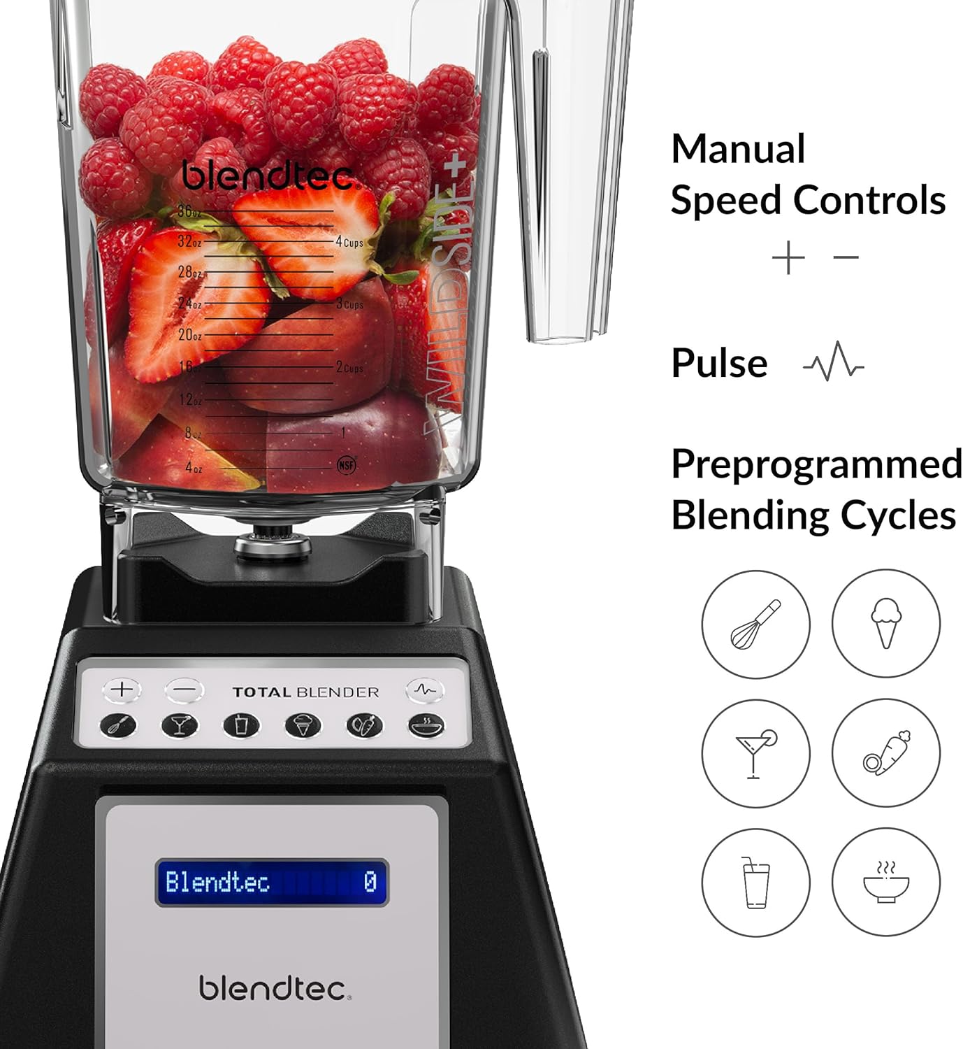 Blendtec Total Classic Original Blender, 90 oz WildSide+ Jar, 24 oz Twister Jar, and Spectacula Spatula - Black