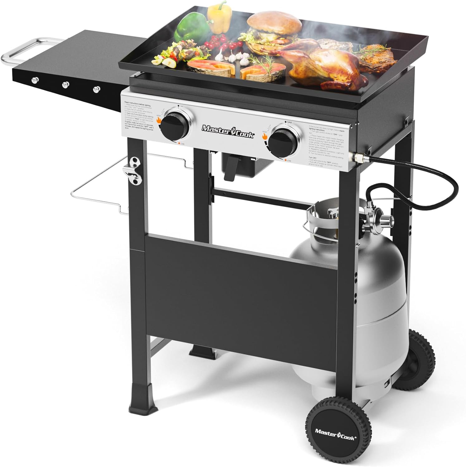 MASTER COOK 2 Burners Propane Flattop Gas Griddle, 24,000 BTU Stainless Steel Outdoor BBQ Portable Flat Top Grill for Camping, Patio, Backyard Party