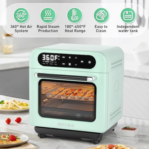 Secura Multifunction Air Fryer Steam Oven, 13 Quart Compact Oven with Convection Bake, Airfryer, Rapid Steam, Ferment, Dehydrator Combo, Nutritious & Delicious Food Steamer for Cooking (Mint Green)