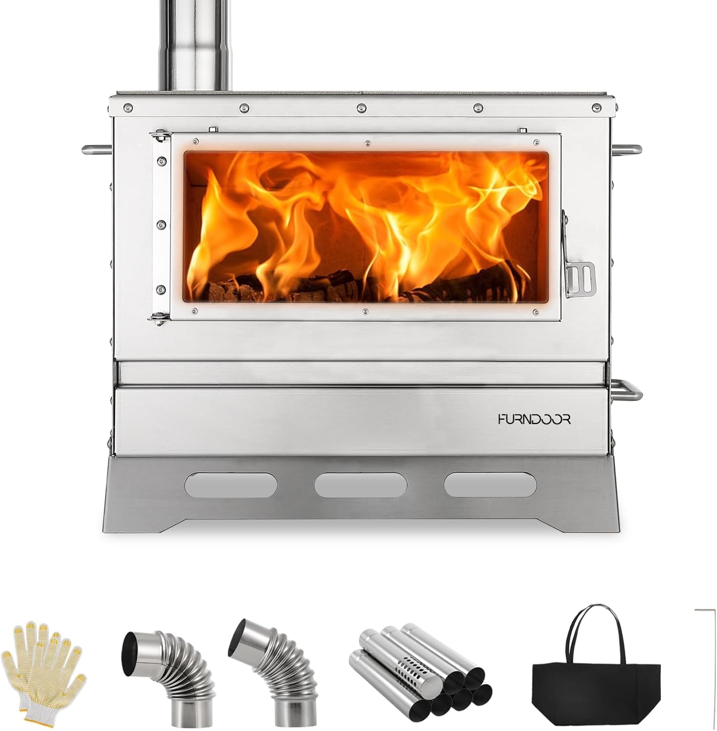 Hot Tent Stove Wood Burning with Chimney Pipe, Portable Folding Tent Wood Stoves include View Glass & Carry Bag for Outdoor Heating, Cooking, Hunting