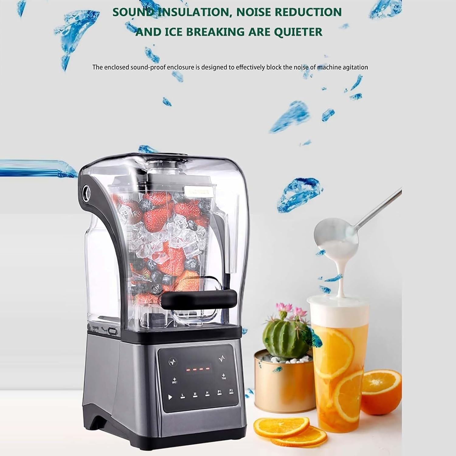 Commercial Smoothie Makers, 1.6L Electric Smoothie Blender,with Sound Proof Cover, Food Processor for Fruits