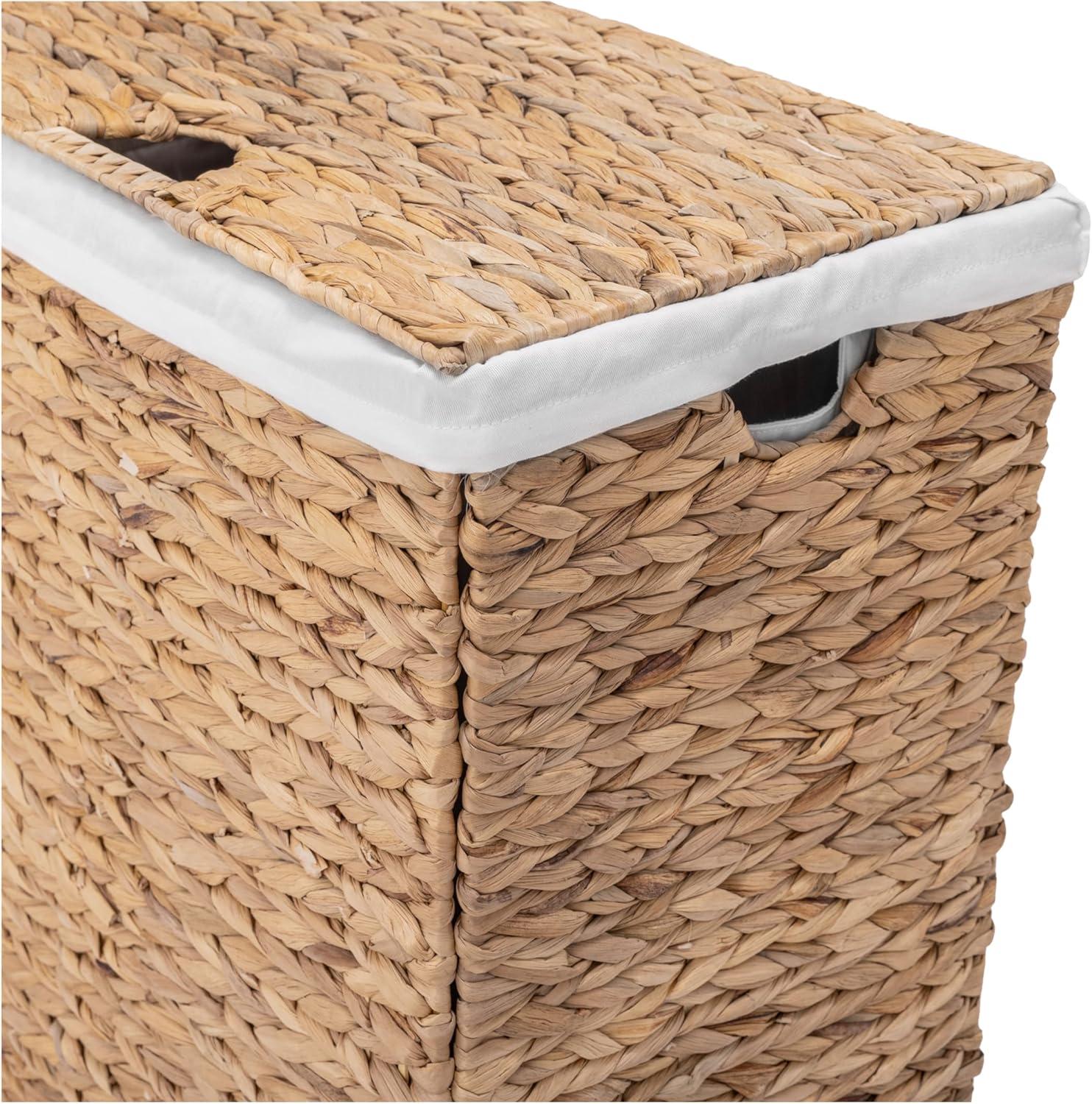 Seville Classics Premium Natural Handwoven Portable Laundry Bin Basket with Carrying Handles, Natural Water Hyacinth, Rectangular, Volume: 2.5 bushels or 3.1 cu. ft, 18.5