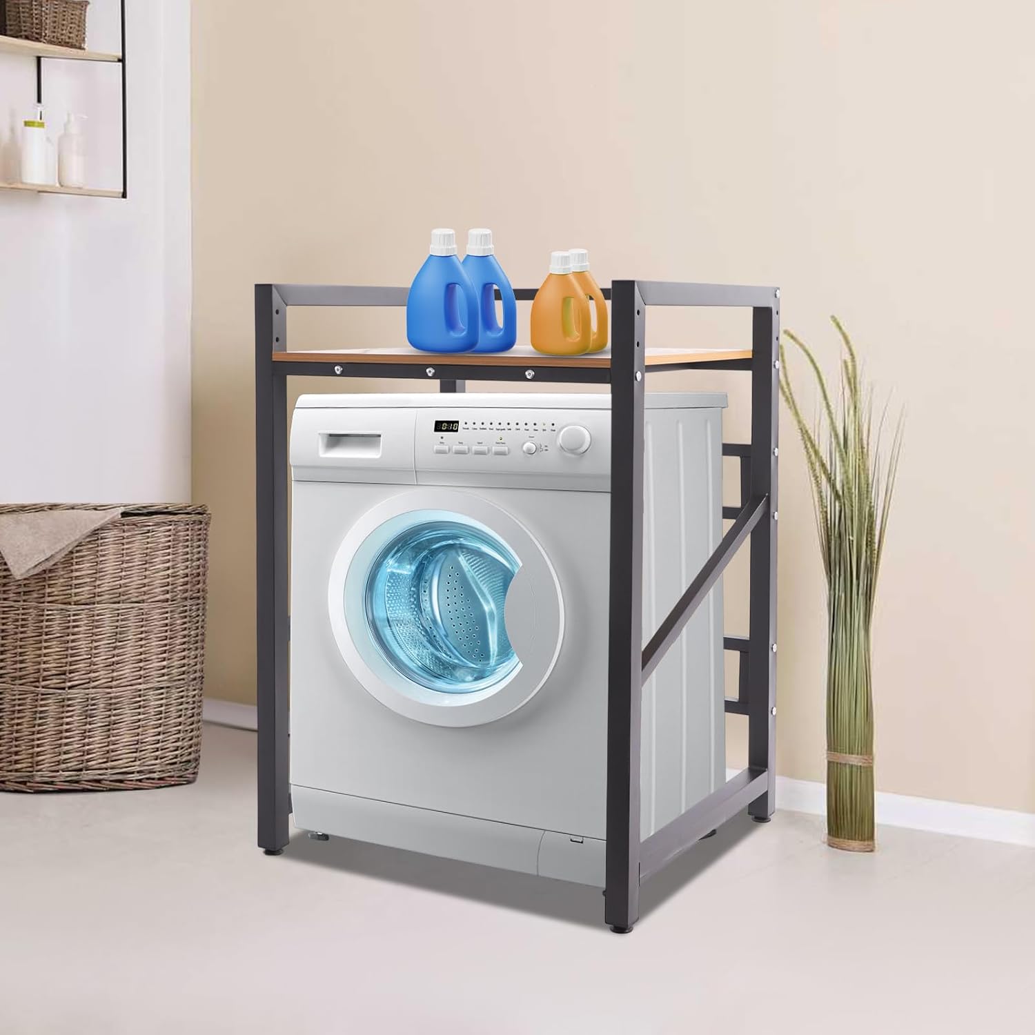 Over Washer and Dryer Shelves,Heavy Duty Laundry Room Storage Organization Clothes Drying Rack with 3-level Adjustable Height,661.39LBS Load-Bearing (Black)