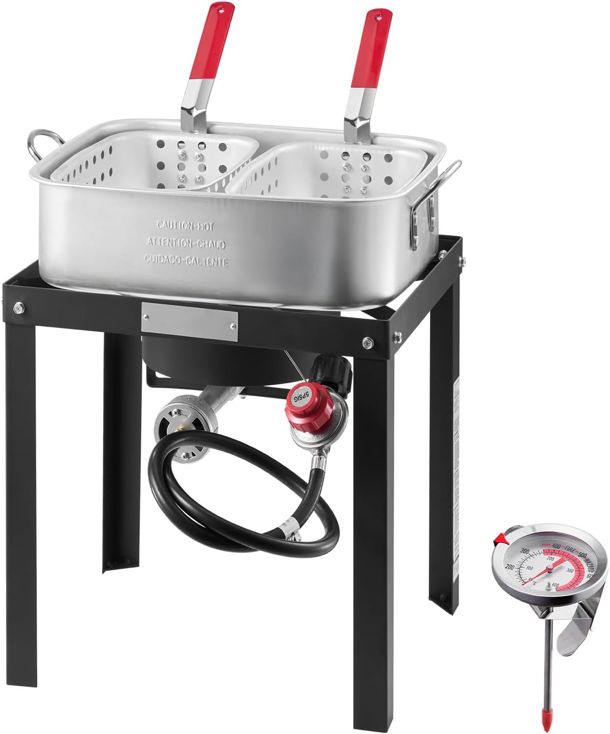 Happybuy 18 Qt Fish and Wing Fryer with Double Basket, Aluminum Propane Fish Fryer Kit, Outdoor Deep Fryer Seafood Pot with Thermometer and 58,000 BTUs Propane Burners
