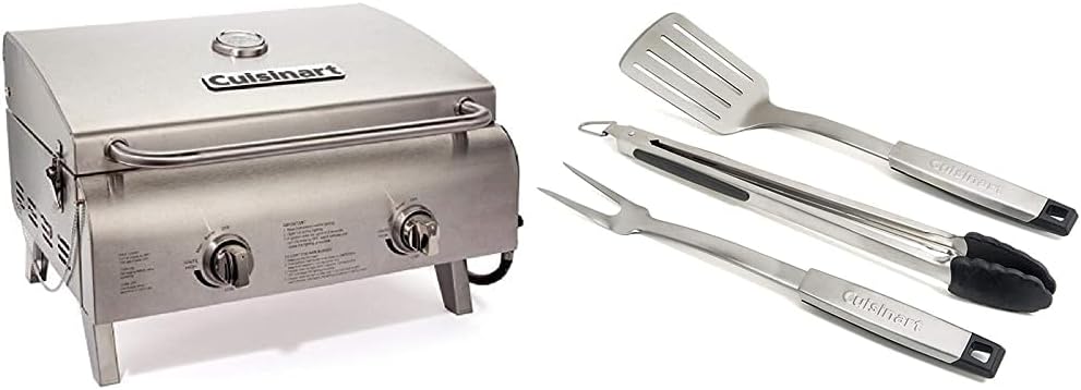 Cuisinart CGG-306 Chef's Style Portable Propane Tabletop 20,000 BTU Professional Gas Grill + Cuisinart CGS-333 Professional Grill Tool Set