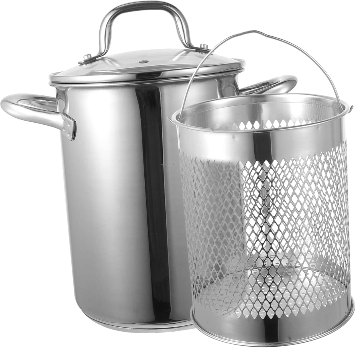 1set Stainless Steel Fryer Pot with Drainer Basket Lightweight Supply for Easy Cleaning Home Cooking and Safe Frying -saving Design for Stewing Whole Chicken