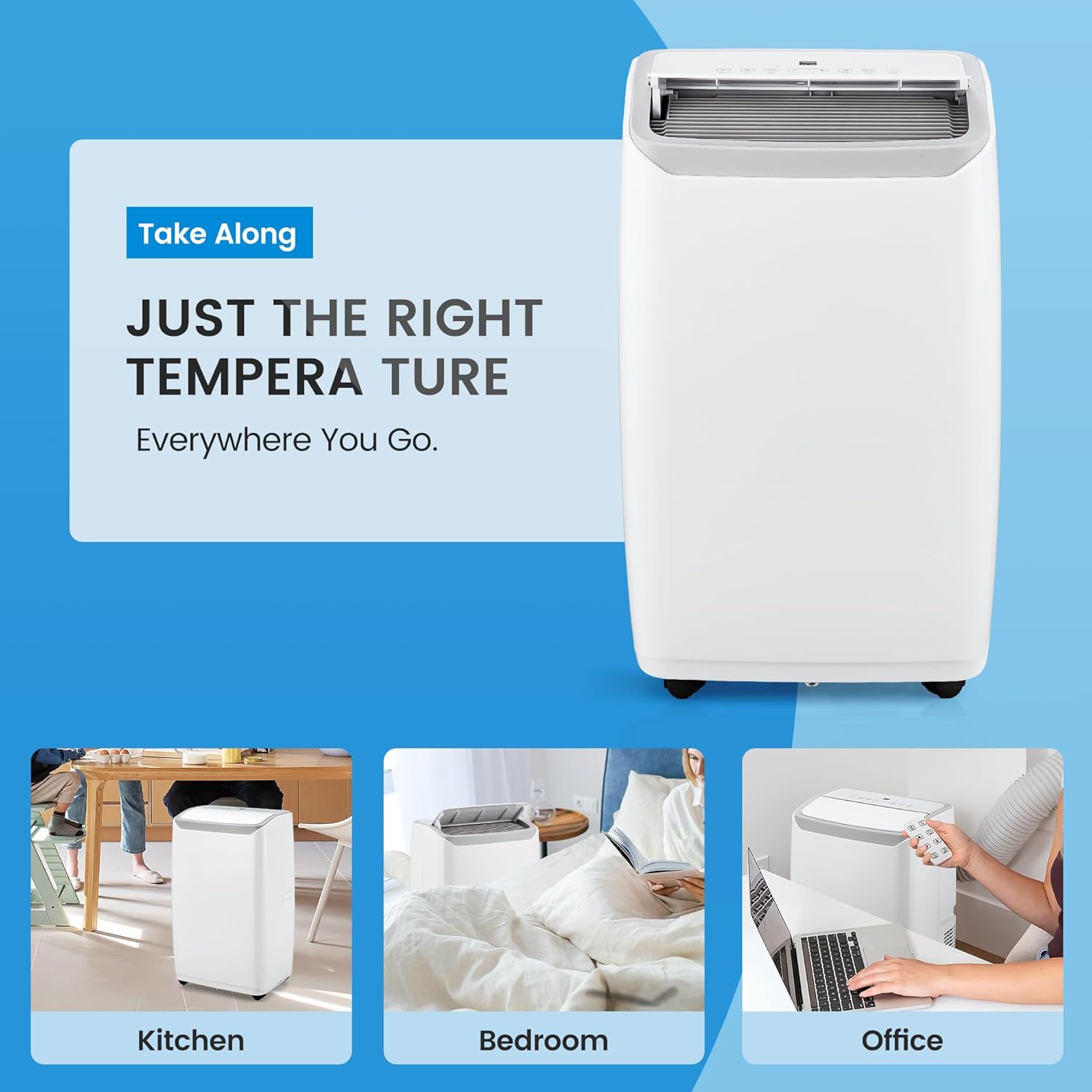 Portable Air Conditioners, 12000 BTU Air Conditioner for 550 Sq. Ft, Dehumidifying & Fan, Quiet Operation and Easy Mobility, Remote Control for Home & Office