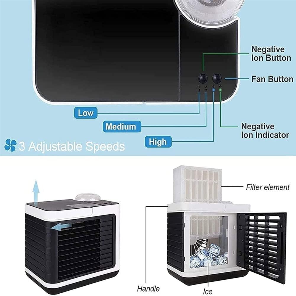 Mini Air Conditioner, Conditioner Portable for Room, 2000mAh Rechargeable Battery & USB Personal Air Cooler Fan w/Humidifier, 3 Speed, Evaporative Air Cooler for Camping Office Pets Car (Color