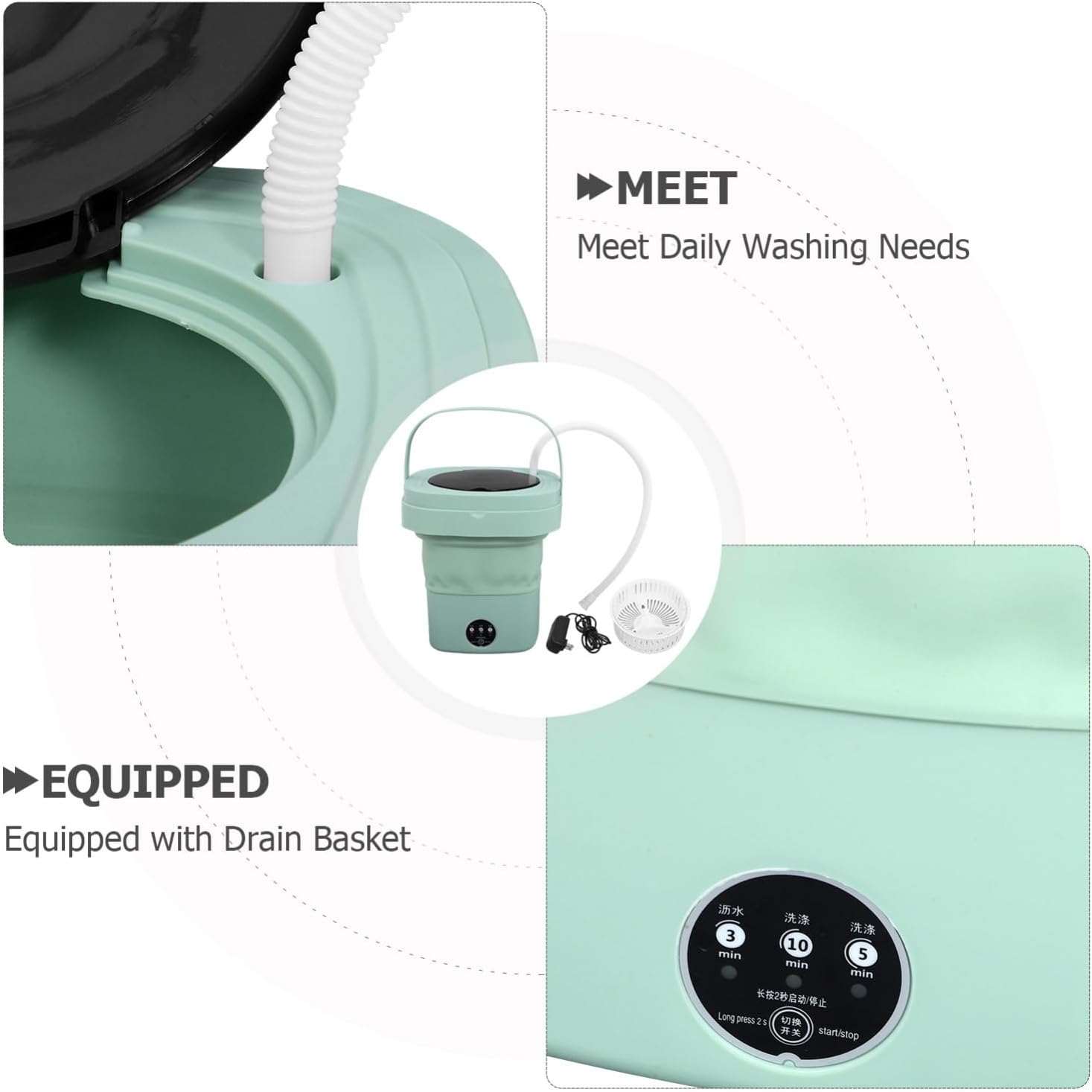 Portable Mini Folding Washing Machine for Travel Compact Capacity Drain Basket for Small Loads Rvs Apartments and Camping Use