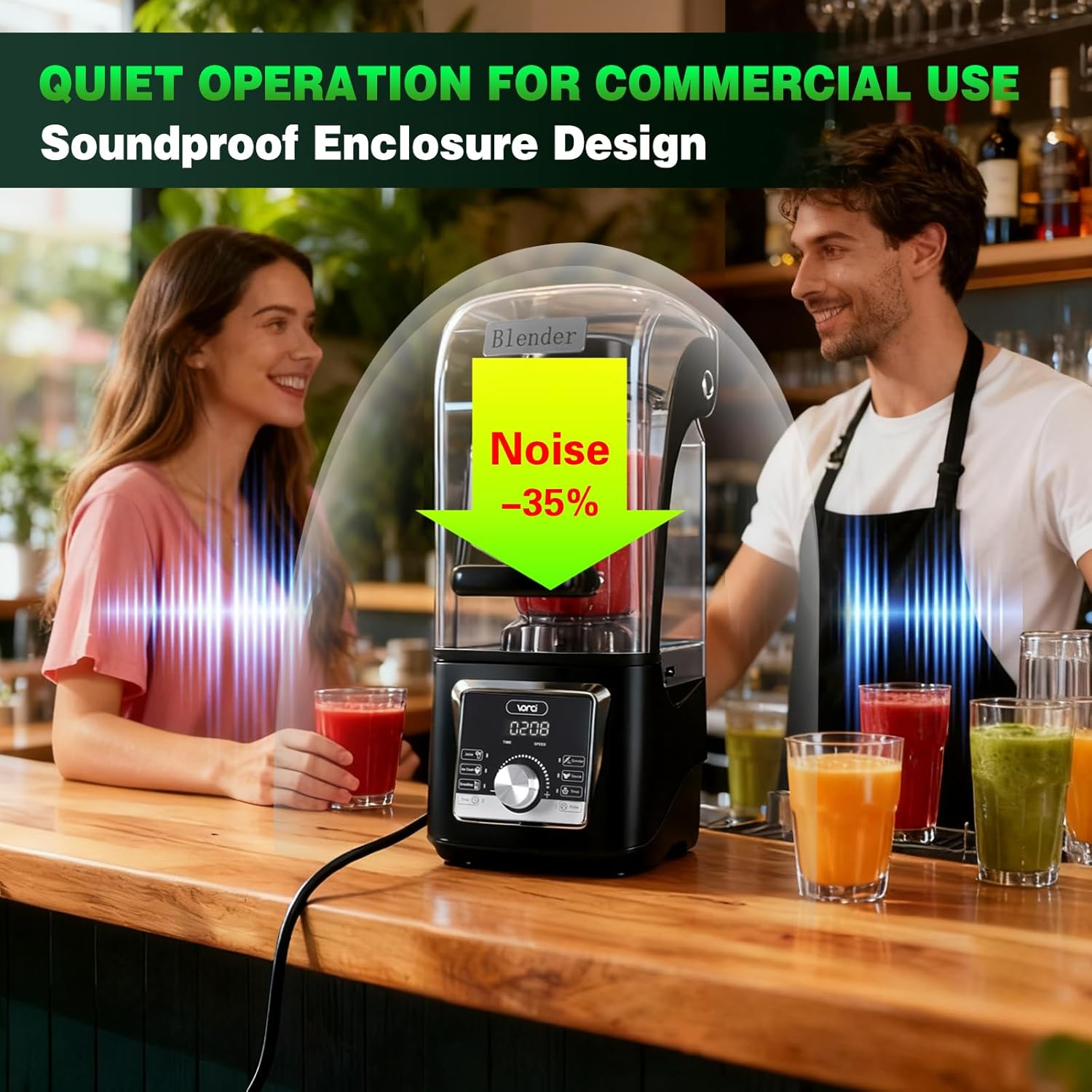 VONCI 2200W Commercial Blender With Sound Enclosure, 85OZ Large Capacity Quiet Blender For Smoothies, Heavy Duty Industrial Blenders For Restaurant, Perfect For Kitchen, Ice Crush, Milk Shake, Fruits