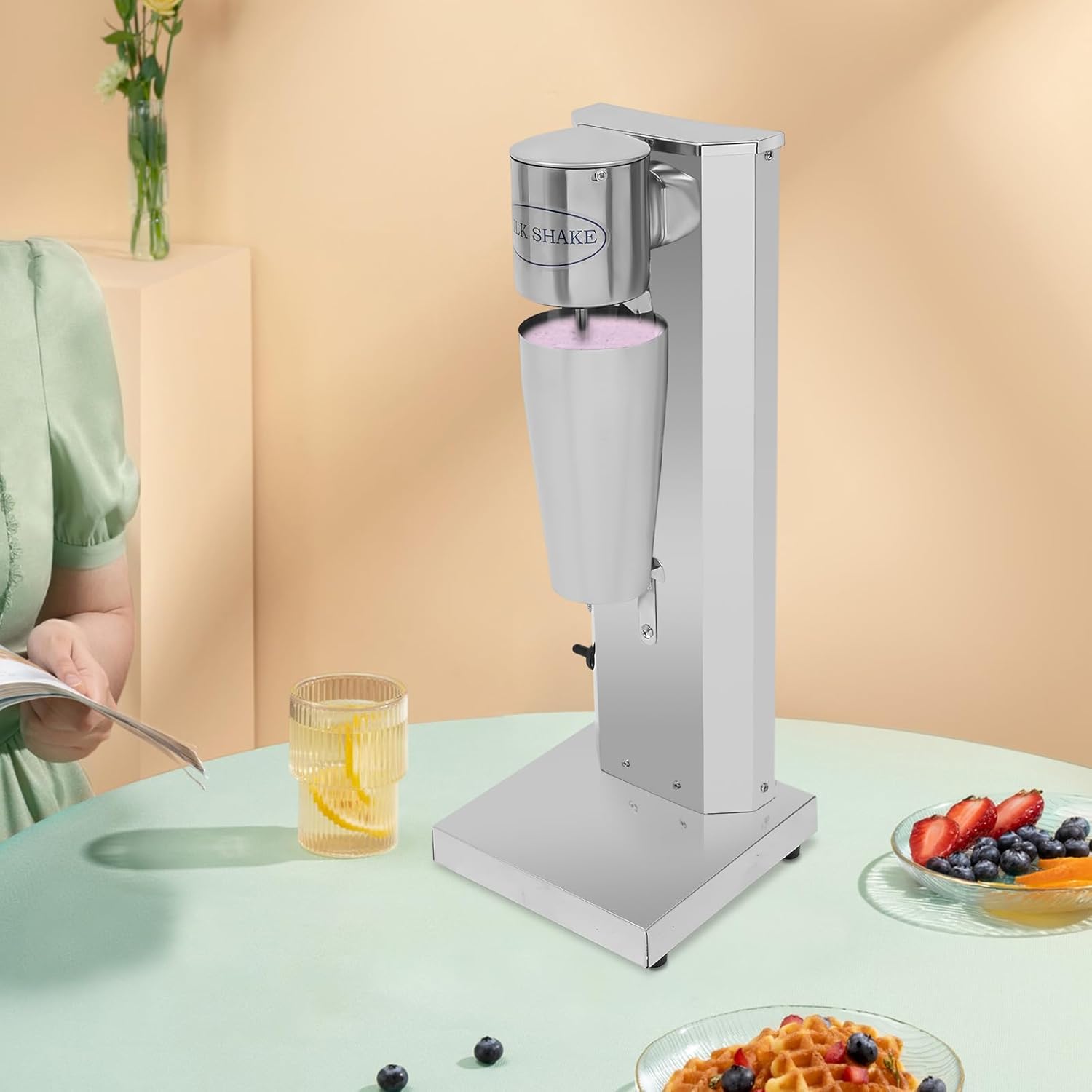 800ML Electric Milkshake Maker Machine Stainless Steel Commercial Milk Shake Maker 16000rpm/min Single Head Malt Mixer Drink Blender Milk Tea Shaker,180W (1 Head-with Cup)