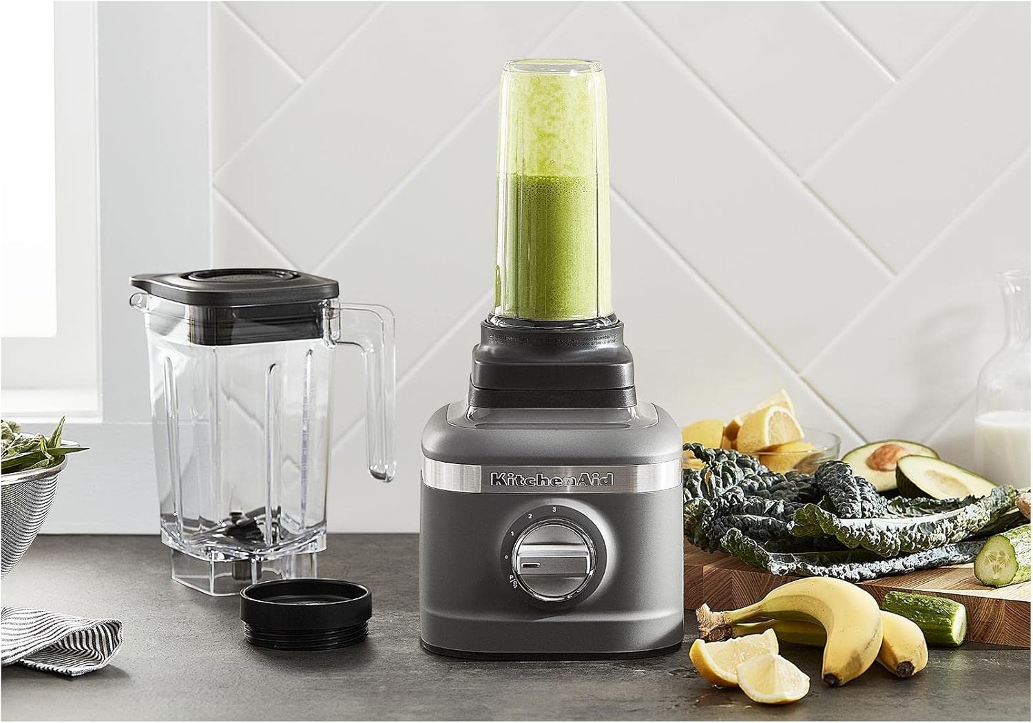 KitchenAid K150 3 Speed Ice Crushing Blender with 2 Personal Blender Jars - KSB1332Y & KFC3516CU 3.5 Cup Food Chopper, Contour Silver