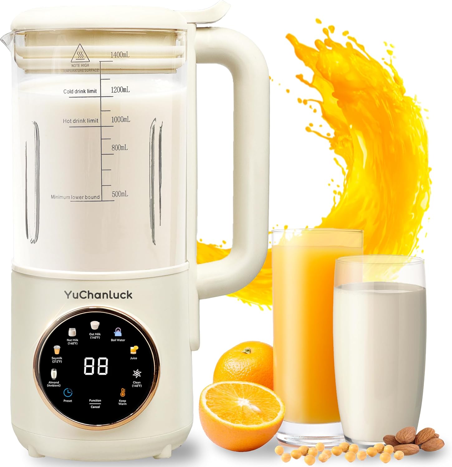 Nut Milk Maker 47oz,Homemade Soy Milk,Almond Milk,Plant Based Milks,Oat Milk,Coconut,Baby Food,Electric Bean and Nut Milk Machine with Delay Start/24 Hours Timer/Keep Warm/Self-Cleaning/Boil Water