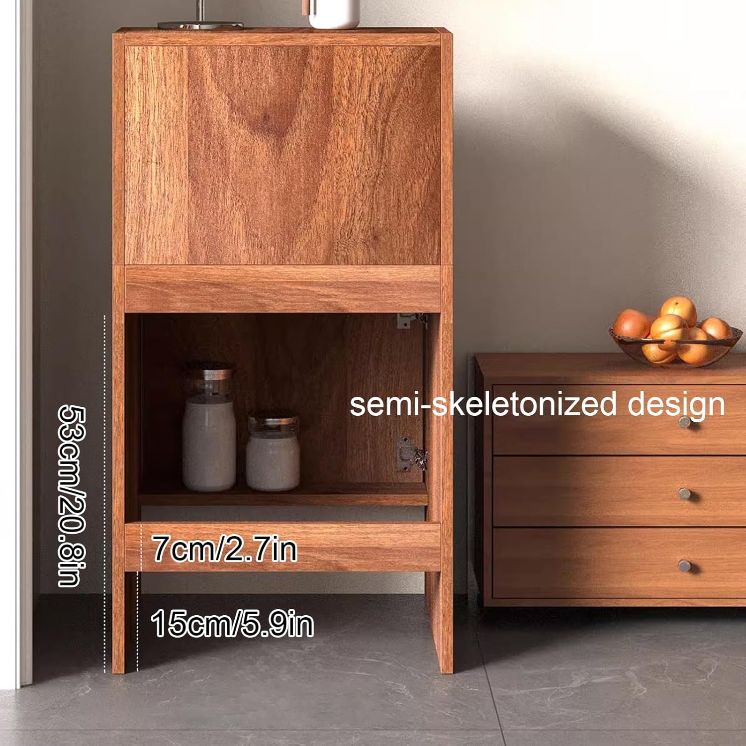 Wooden Robot Vacuum Storage Cabinet Easy Water Change Sweeping Robot Storage Rack Half Hollow Design Nightstand Organizer for Home Office Living Room(Natural)