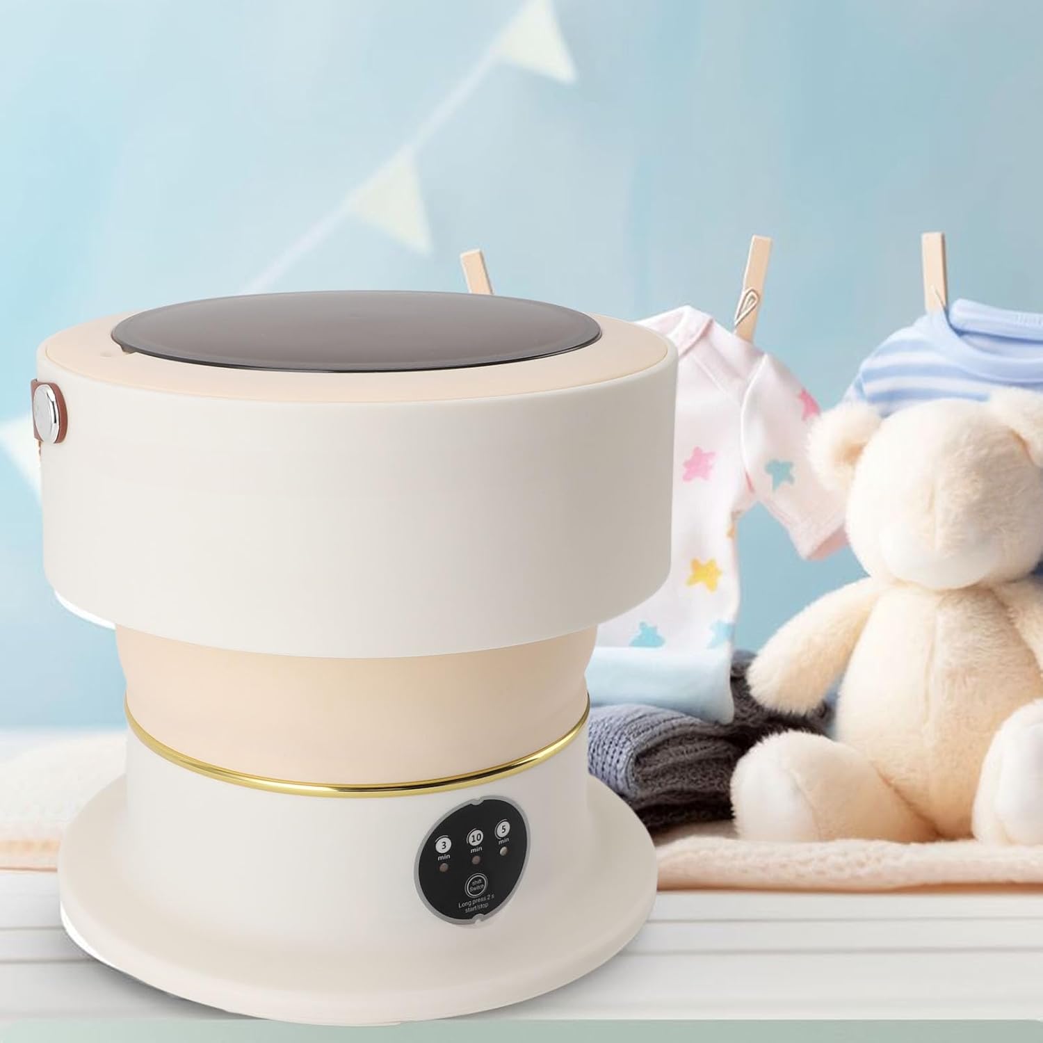 Foldable Washing Machine, 8L Mini Washer Machine Portable Washing Machine with Rotating Dryer for Camping Travel Apartment Dormitory, Laundry Washer for Underwear Baby Clothes(Beige Brown)