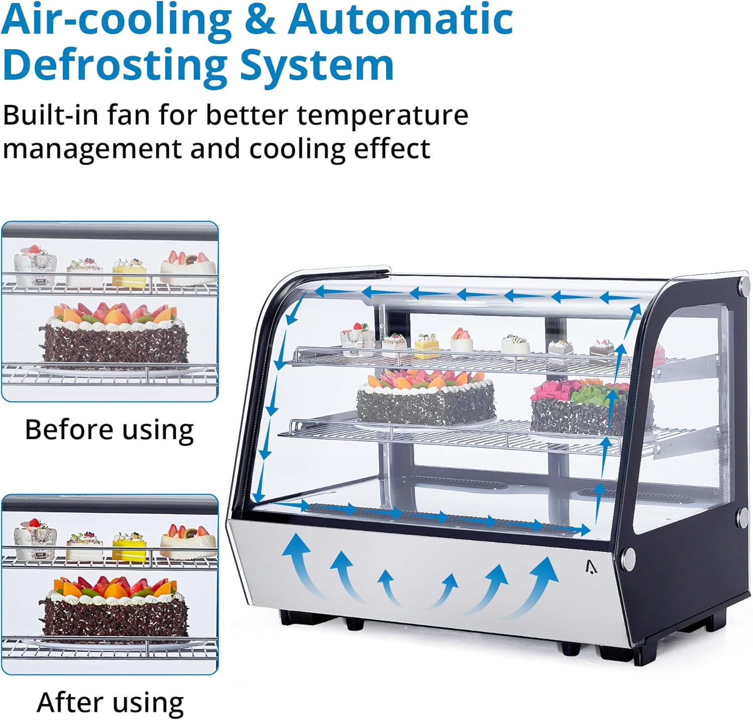 Display Refrigerator, 4.2 cu. ft. 160 Liter Commercial Cake Display Refrigerator with LED Lights, Air Cooling and Auto Defrost, Countertop Refrigerator for Bakeries, Cafes and Restaurants, Black