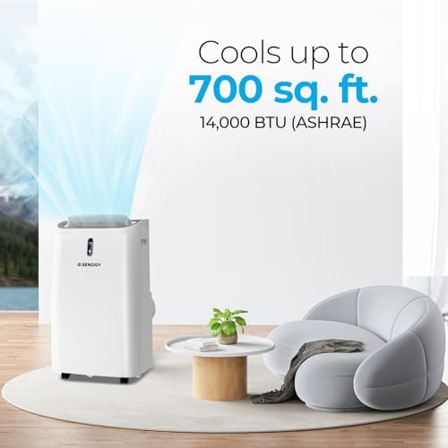 Renogy 14,000 BTU Portable Air Conditioners with Smart WiFi Enabled, Cooling, Dehumidifier, Fan & Sleep Modes 4-in-1 Portable AC w/Remote Control & Window Kit, Cools Up To 700 sq. ft, 1-24H Timers