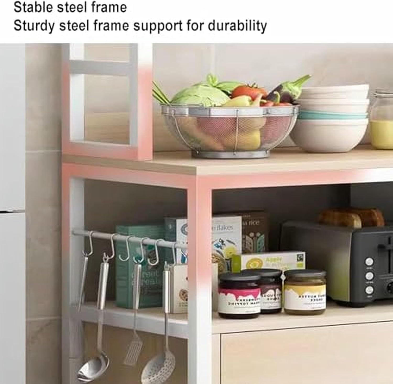 Freestanding Multi-Layer Kitchen Floor Cupboard，Microwave Storage Stand,Kitchen Organizer Shelf, Kitchen Utility Microwave Oven Stand Storage Shelf Industrial Kitchen Baker's Rack Free Stand
