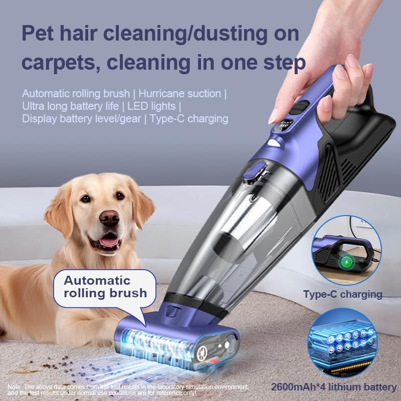 Handheld Vacuum Pet Hair Cordless 10400mah High Power Car Couch Vacuum Rechargeable Portable Hand Held Vacuum Cleaner Machine for Car Home Office & Pet