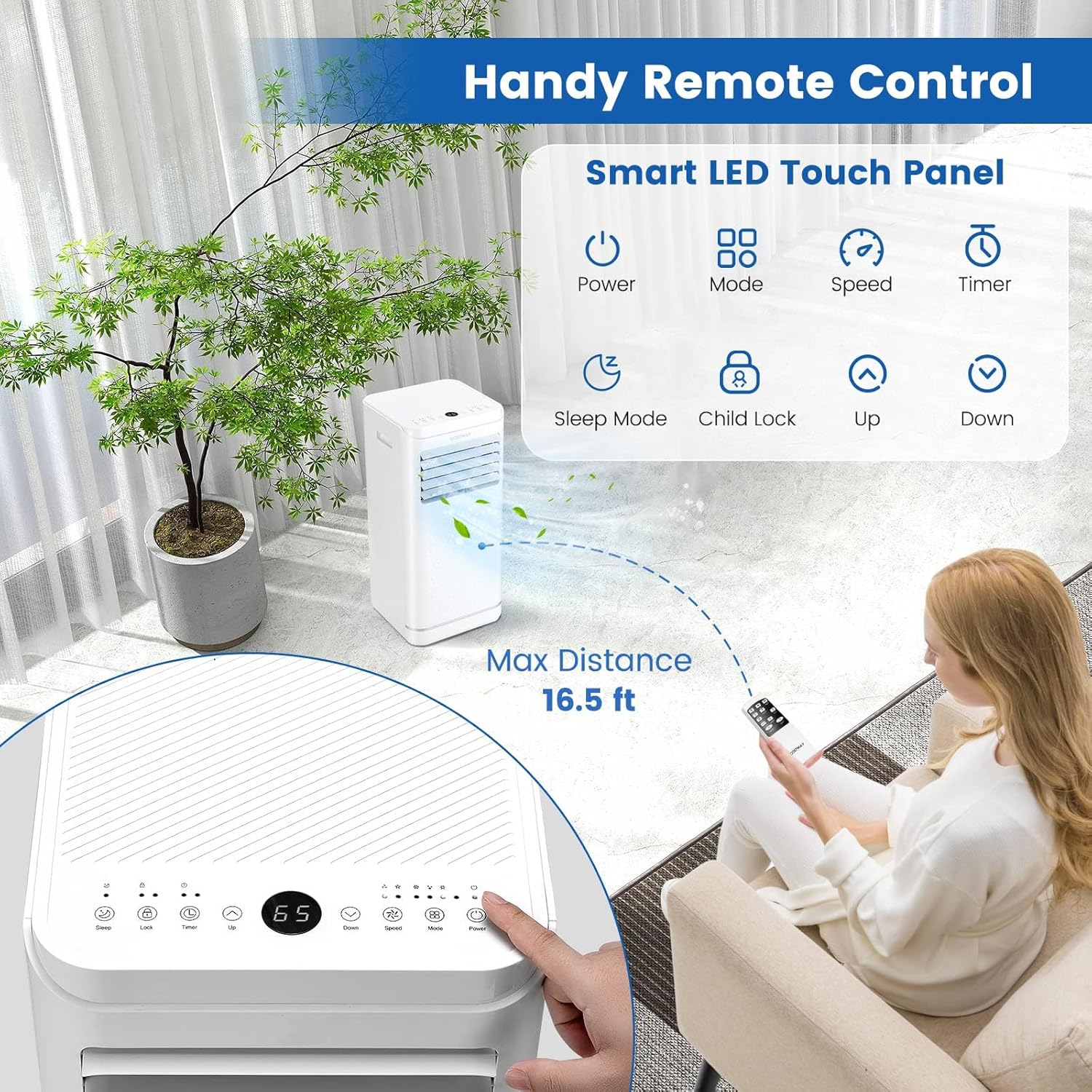 DORTALA Portable Air Conditioners 8000 BTU, Personal AC Cooling Unit with Dehumidifier, 24H Timer, Remote Control, Window Kit, Standing AC for Home Office Dorm, Cool Rooms up to 250 Sq. Ft