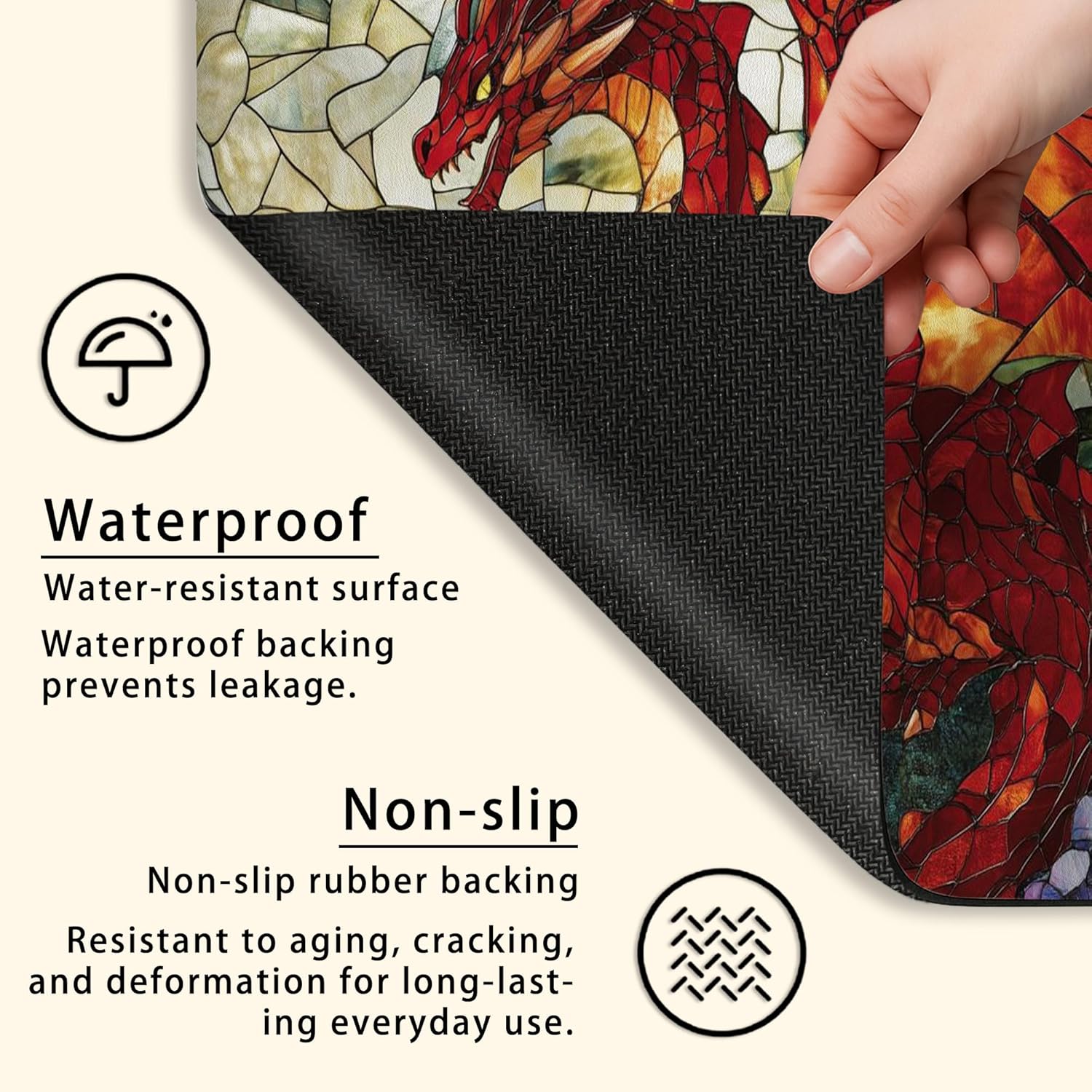 Stained Glass Dragon Washer Dryer Top Protector Mat, Red Fantasy Artwork Laundry Machine Dust Cover, Rubber Anti-slip Waterproof Mats for Home Decor 24x24 Inch