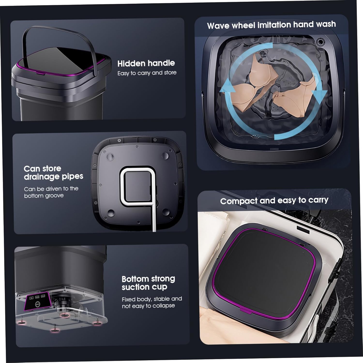 Portable Washer 13L 3 Modes Foldable Mini Washing Machine with Drain Pipe Handle and Suction Cup Small Laundry Machine for Underwear Socks Baby Clothes