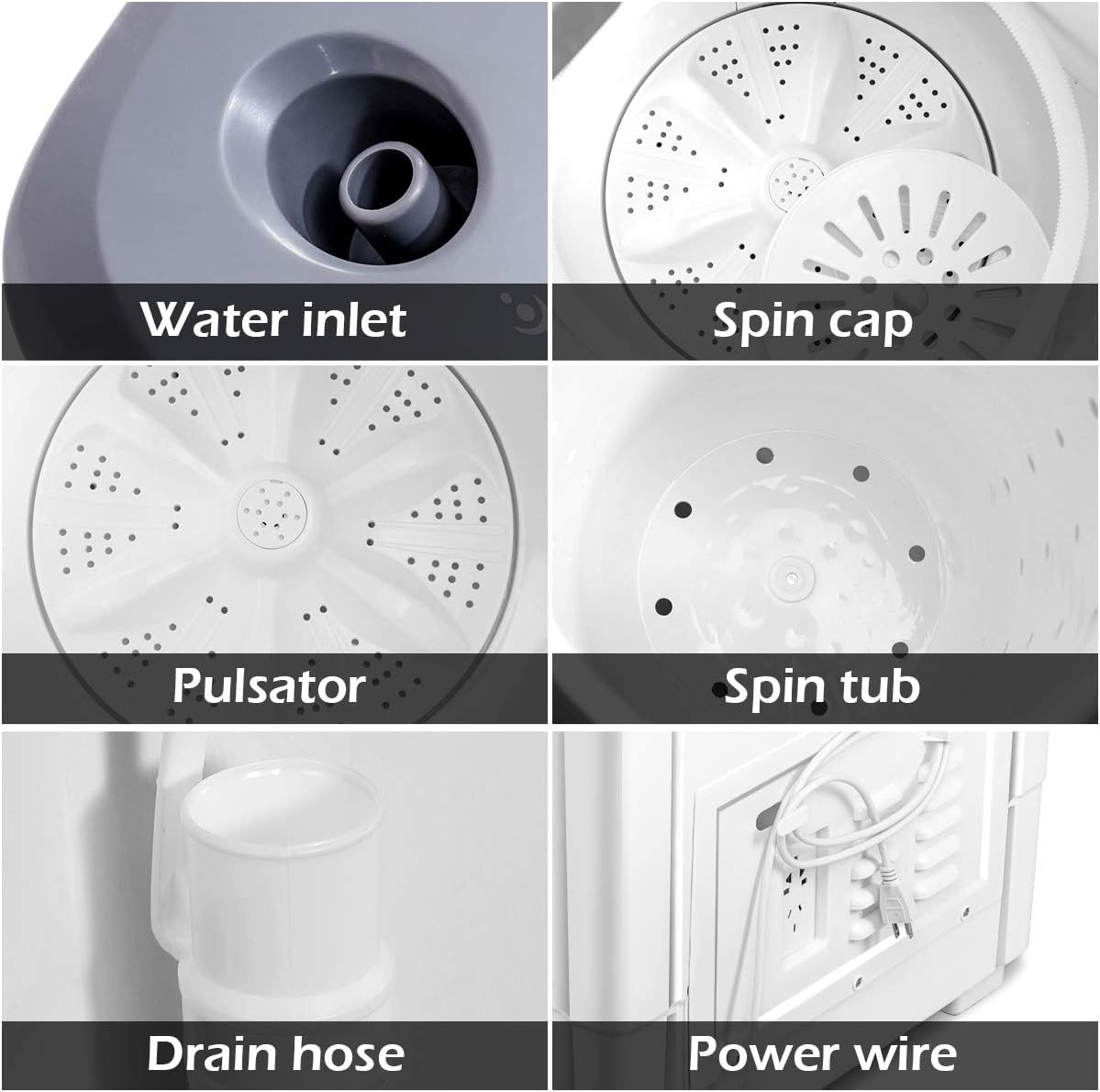 Giantex Portable Washing Machine, 20lbs Capacity, 12lbs Washer and 8lbs Spinner, Compact for Apartment RV, Gray & White, GX20313-PE