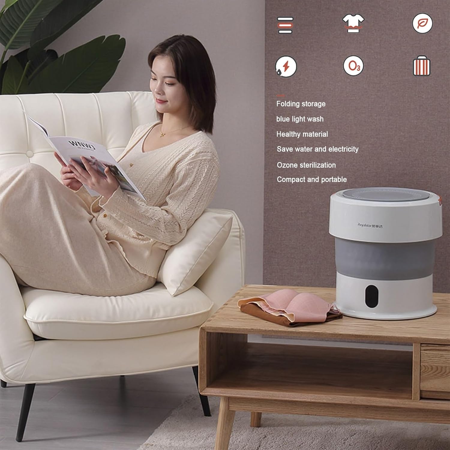 THAMBA 2023 Portable Washing Machine Folding Mini Washer Small Washer with 3 Modes Deep Cleaning Half Automatic Washer (Color : Gold, Size : Medium)