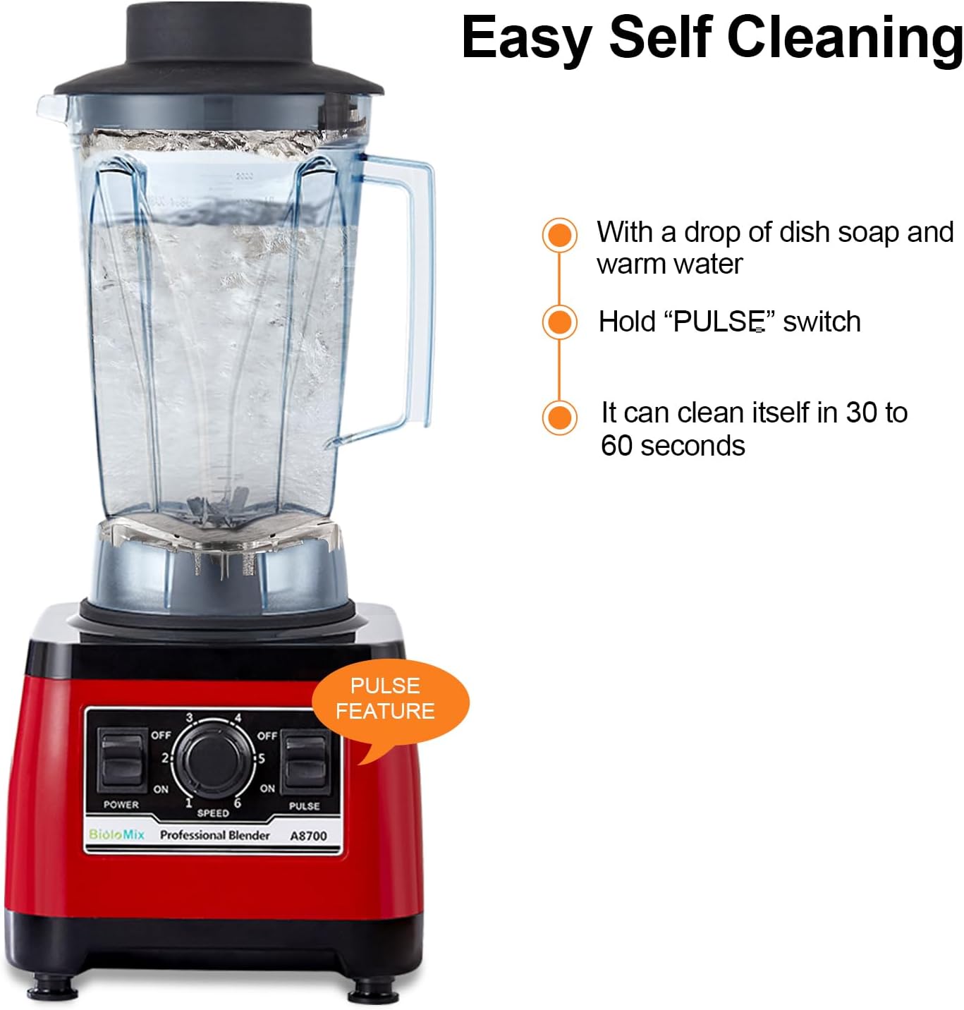 BioloMix Heavy Duty Professional Blender, Peak 2200W Commercial Grade Bar Blender With 70Oz Container For Shakes, Smoothies, Ice Crushing, Frozen Fruits, Soups, Dry Grinding (Red)