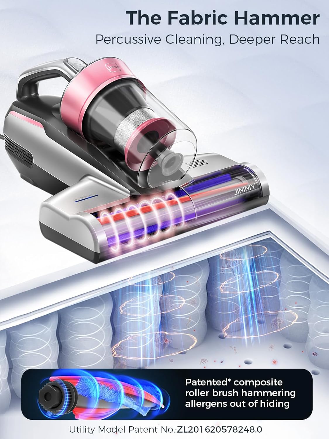 Jimmy Mattress Vacuum Cleaner, Bed Vacuum Cleaner with UV-C Light & Ultrasonic, 15Kpa Suction 500W Powerful Handheld Vacuums for Dust & Pet Hair with HEPA (BX5 Pro, Corded)