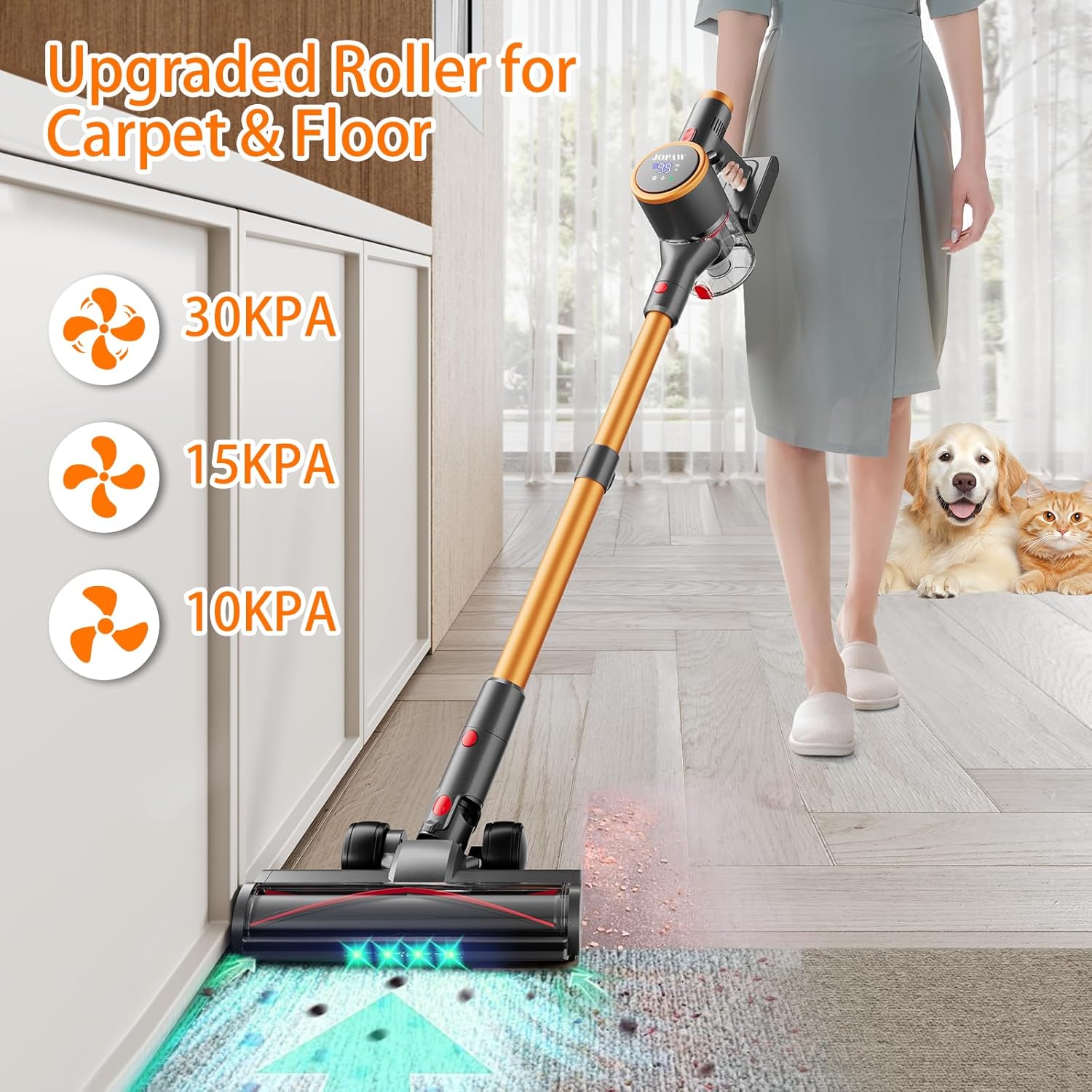 Cordless Vacuum Cleaner,450W/30000pa Self-standing Stick Vacuum Cleaners for Home,60Mins Stick Vacuum with LED Indicator,Multi-Accessory Lightweight Vacuum for Hard Floors Carpet/Carpet/Pet Hair