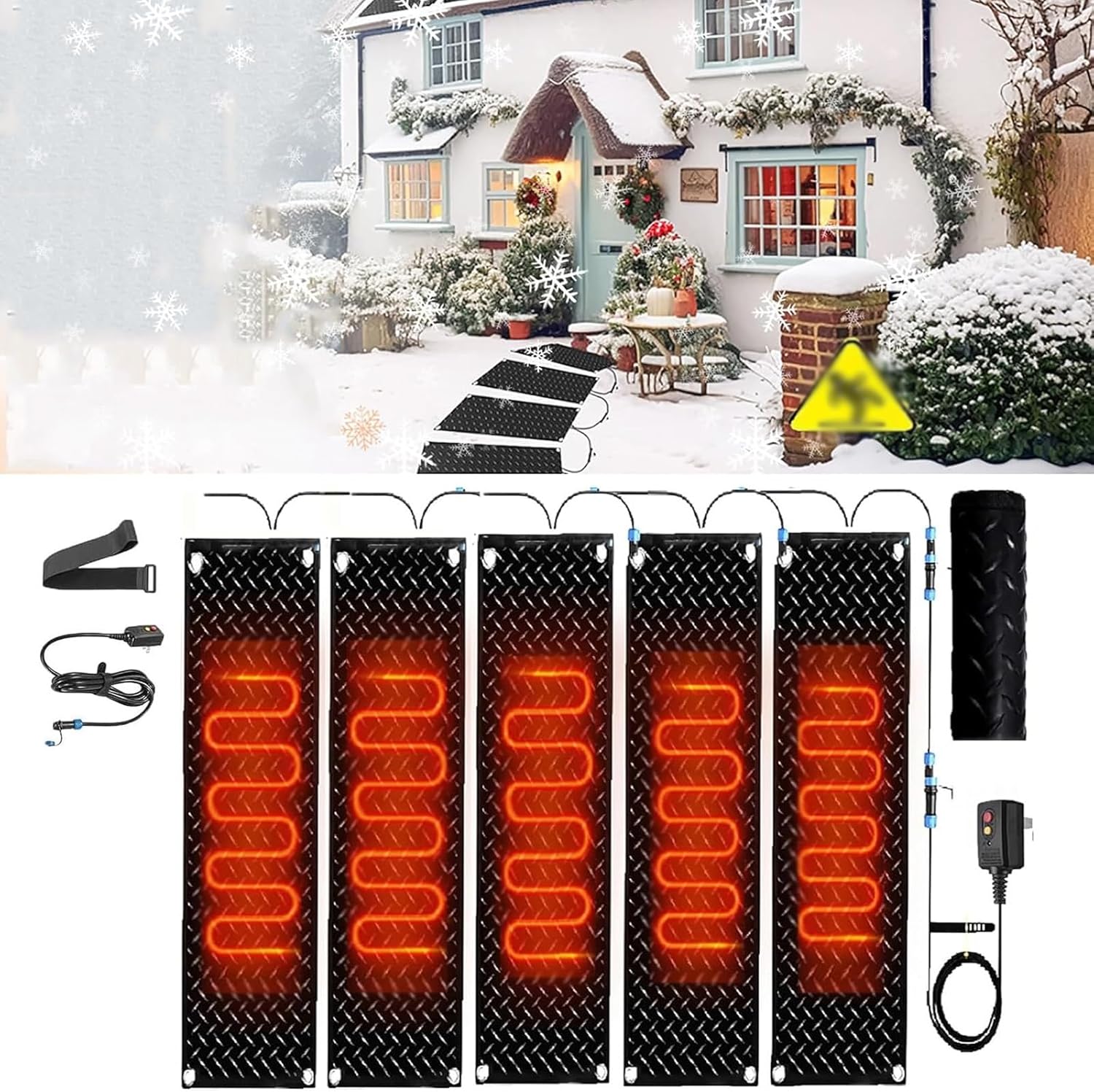 Snow Melting Mat for Outdoor Use - for Stairs, Doorways, and Walkways - 2 in/h Melting Speed with Power Cord(40x120cmx5Pcs)