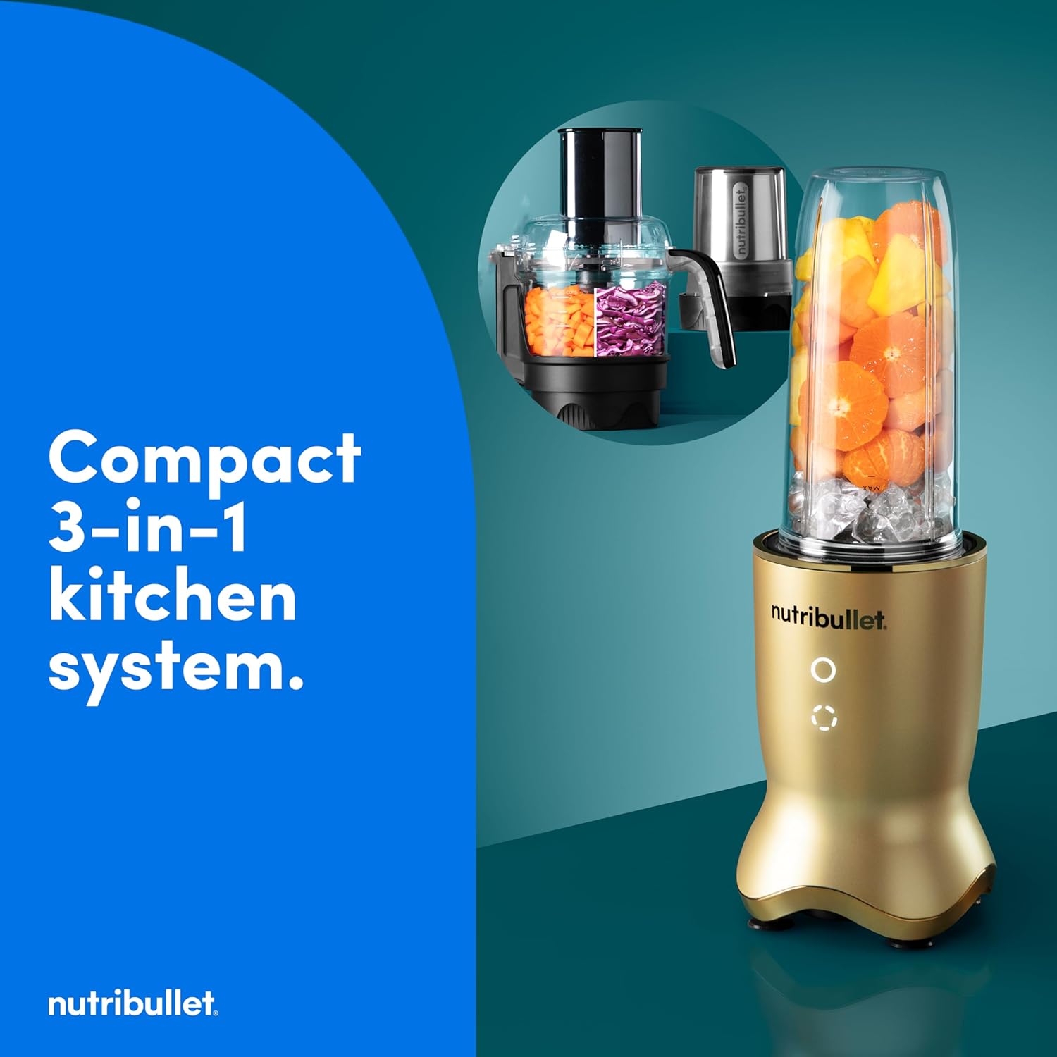 nutribullet® Ultra Plus+ 3-1 Compact Kitchen System, 1200W Kitchen System with Blender, Food Processor, and Coffee and Spice Grinder, 32oz and 24oz Blending Cups, 2-Cup Food Processor, Brass